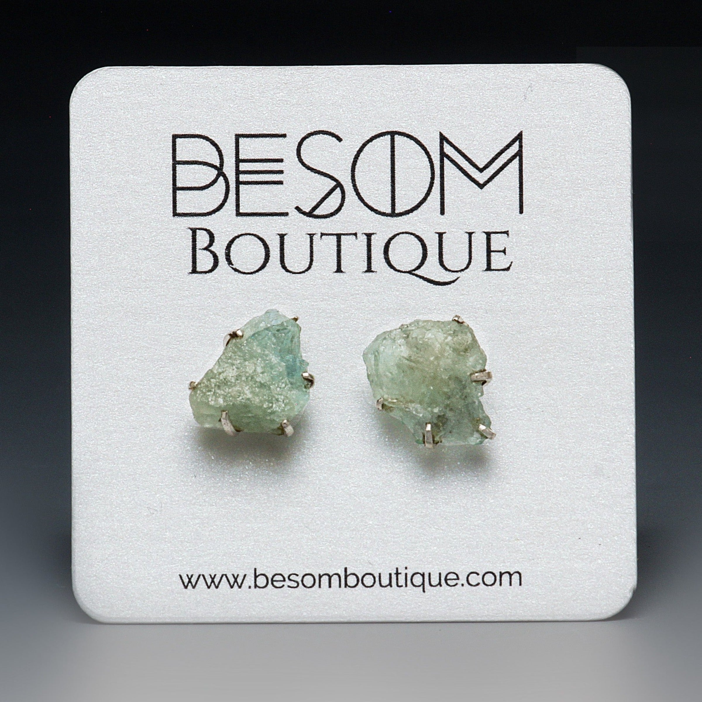 Aquamarine Raw Crystal Stud Earrings Besom Boutique