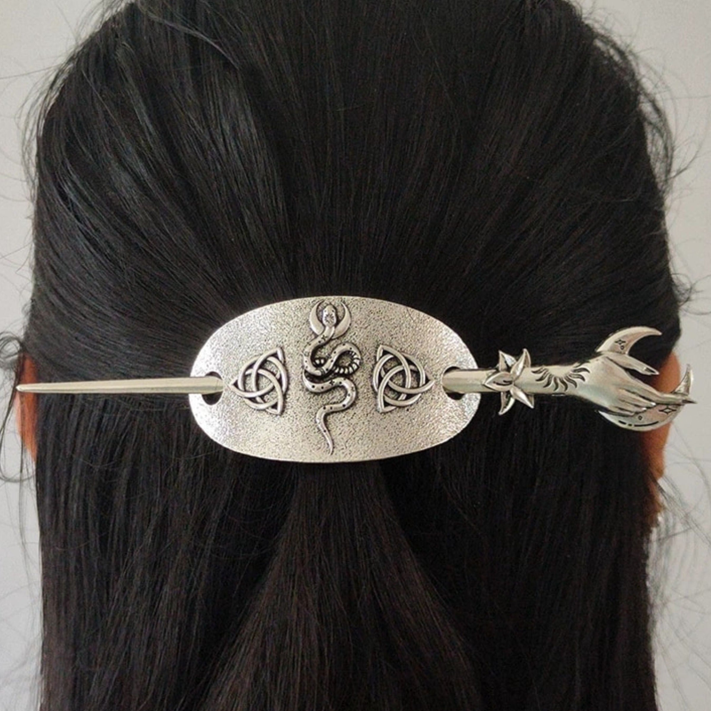 Celtic Serpent Hair Pin with Crescent Hand Stick Besom Boutique