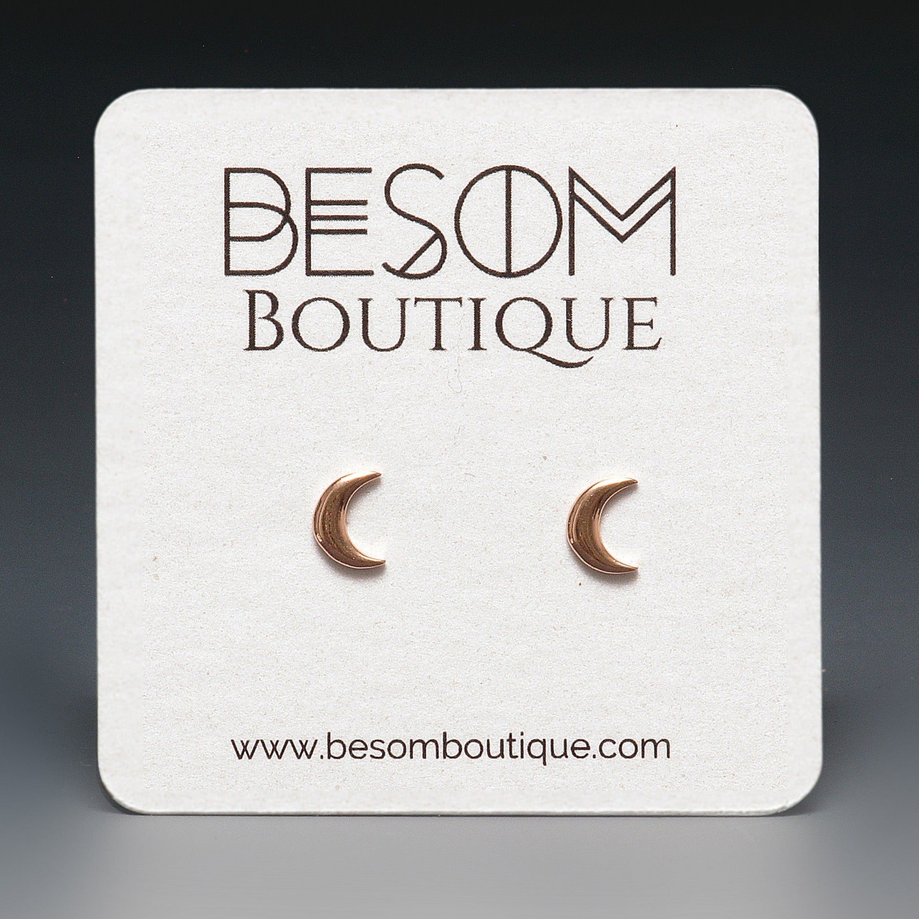 Rose Gold Moon Stud Earrings Besom Boutique