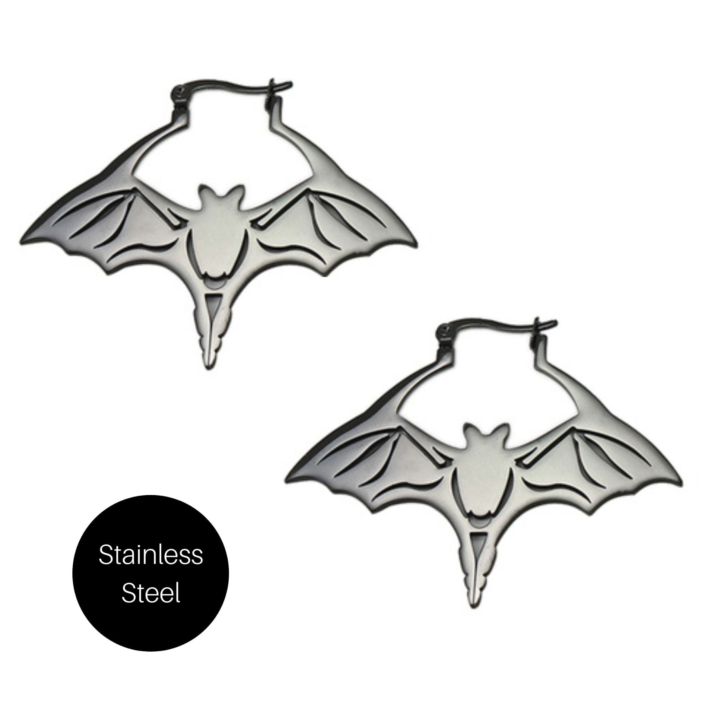 Bat Hoop Earrings in Black Stainless Steel Besom Boutique