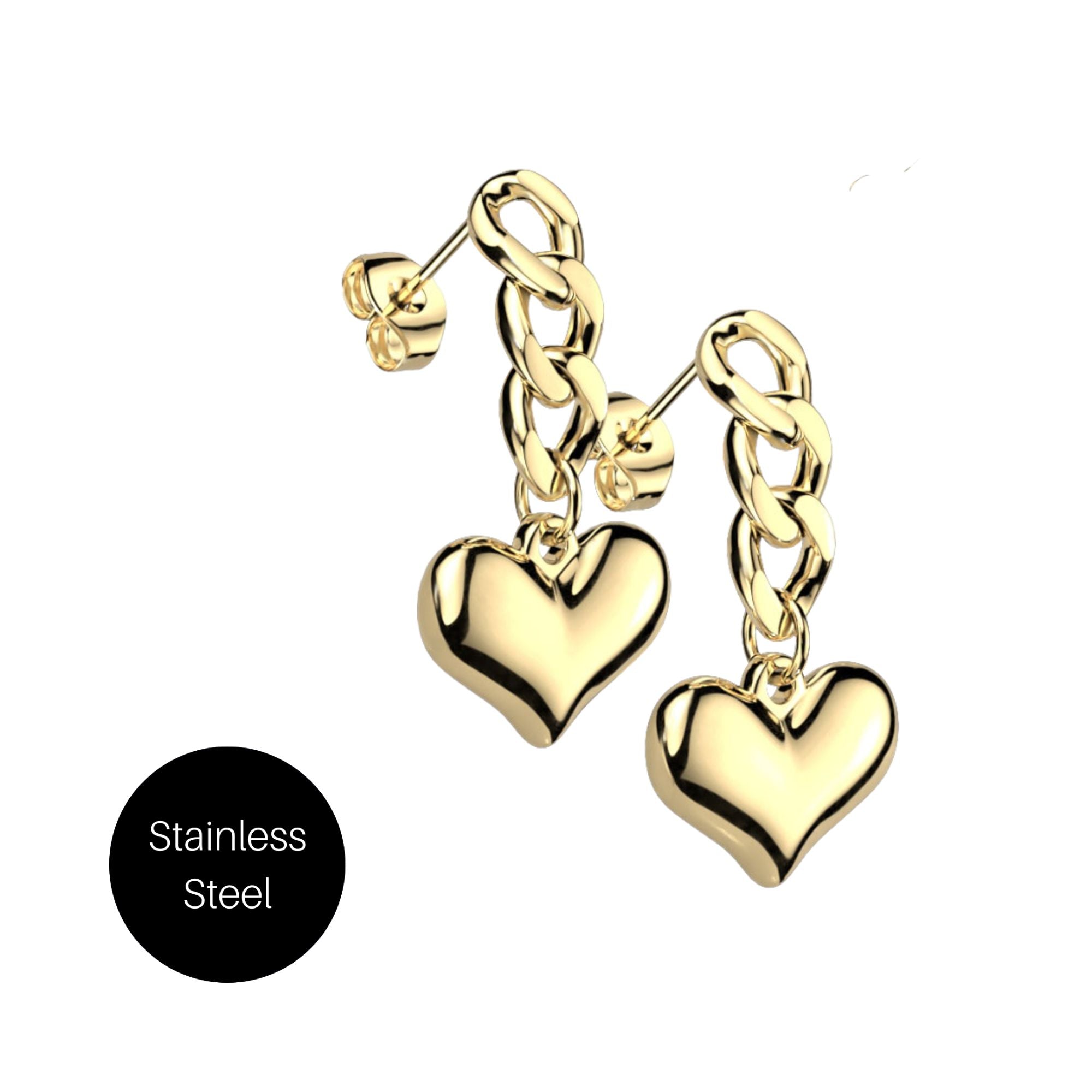 Chained Heart Earrings in Gold Besom Boutique