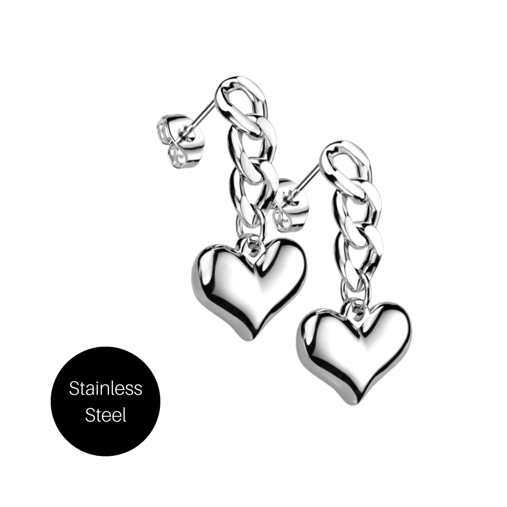 Chained Heart Earrings in Steel Besom Boutique