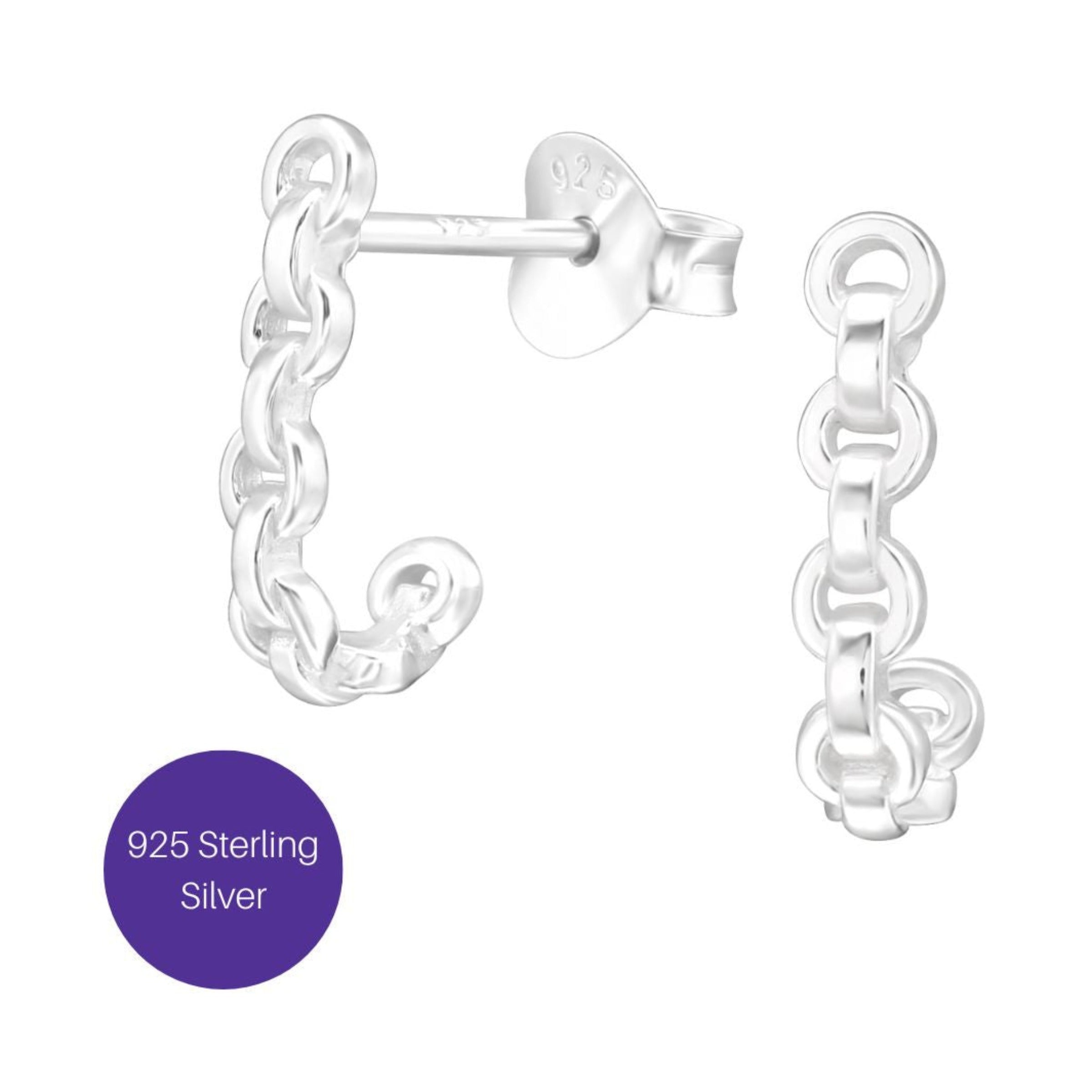 Chained Hook Stud Earrings in Silver Besom Boutique