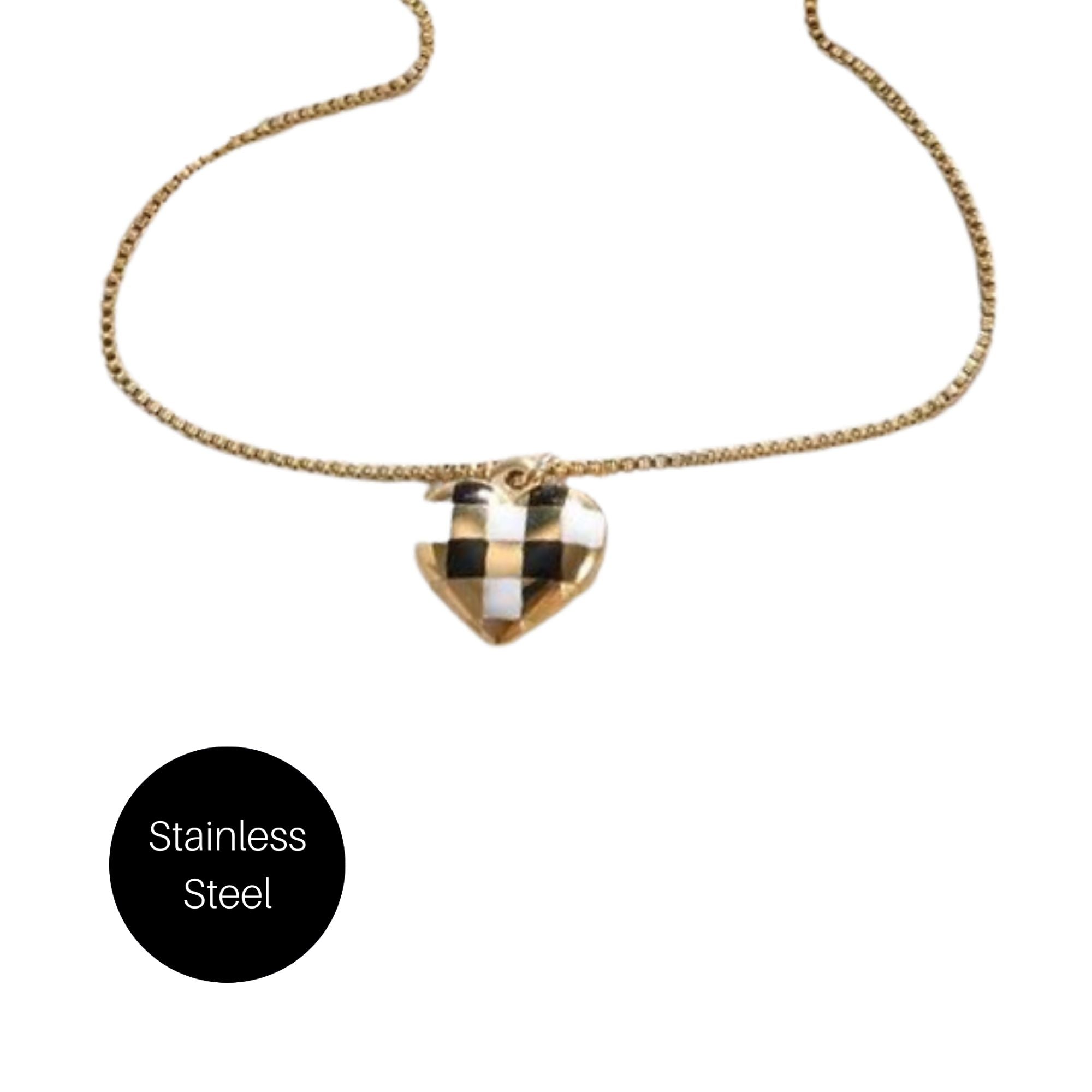 Checkered Heart Necklace Besom Boutique