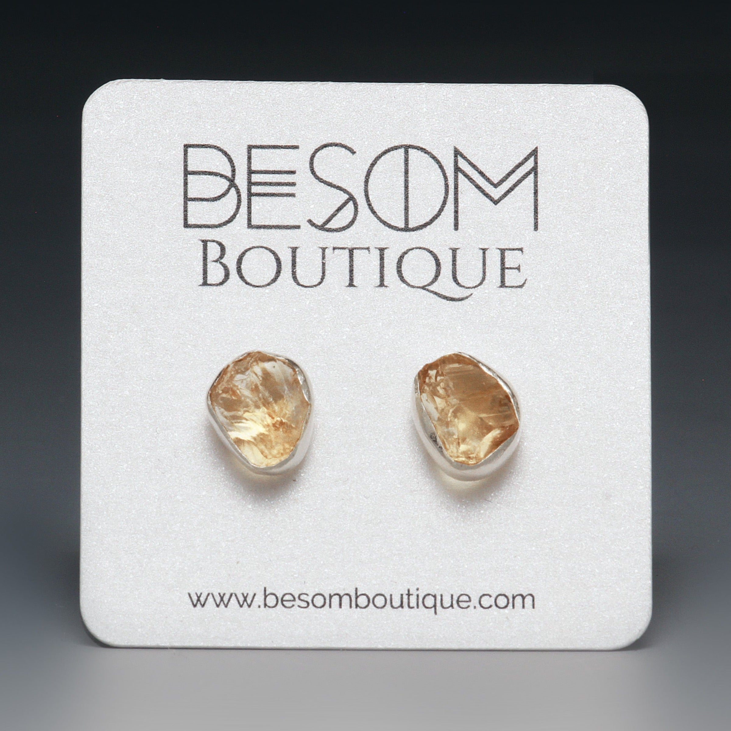 Citrine Raw Crystal Stud Earrings Besom Boutique