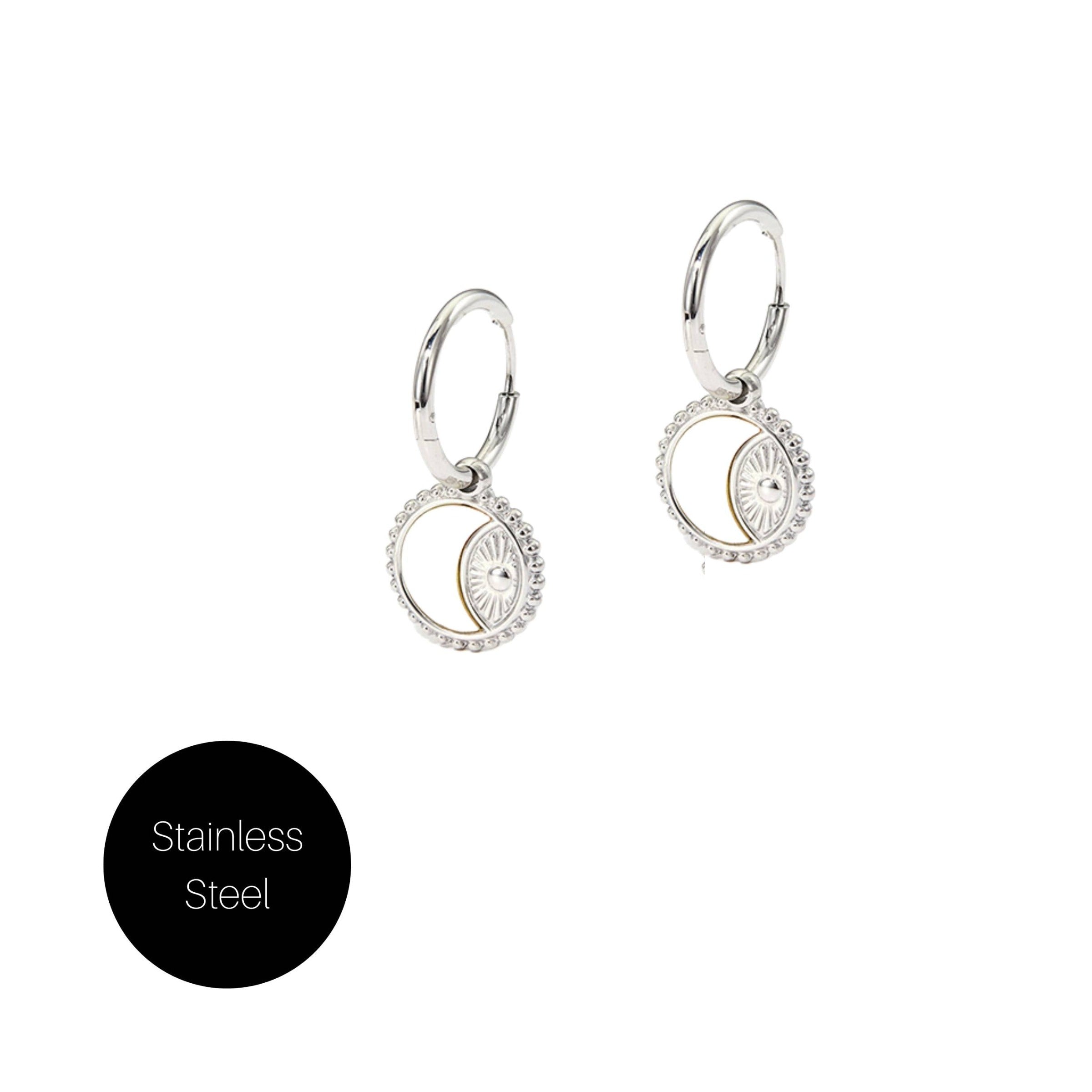 Crescent Moon Coin Earrings in Steel Besom Boutique