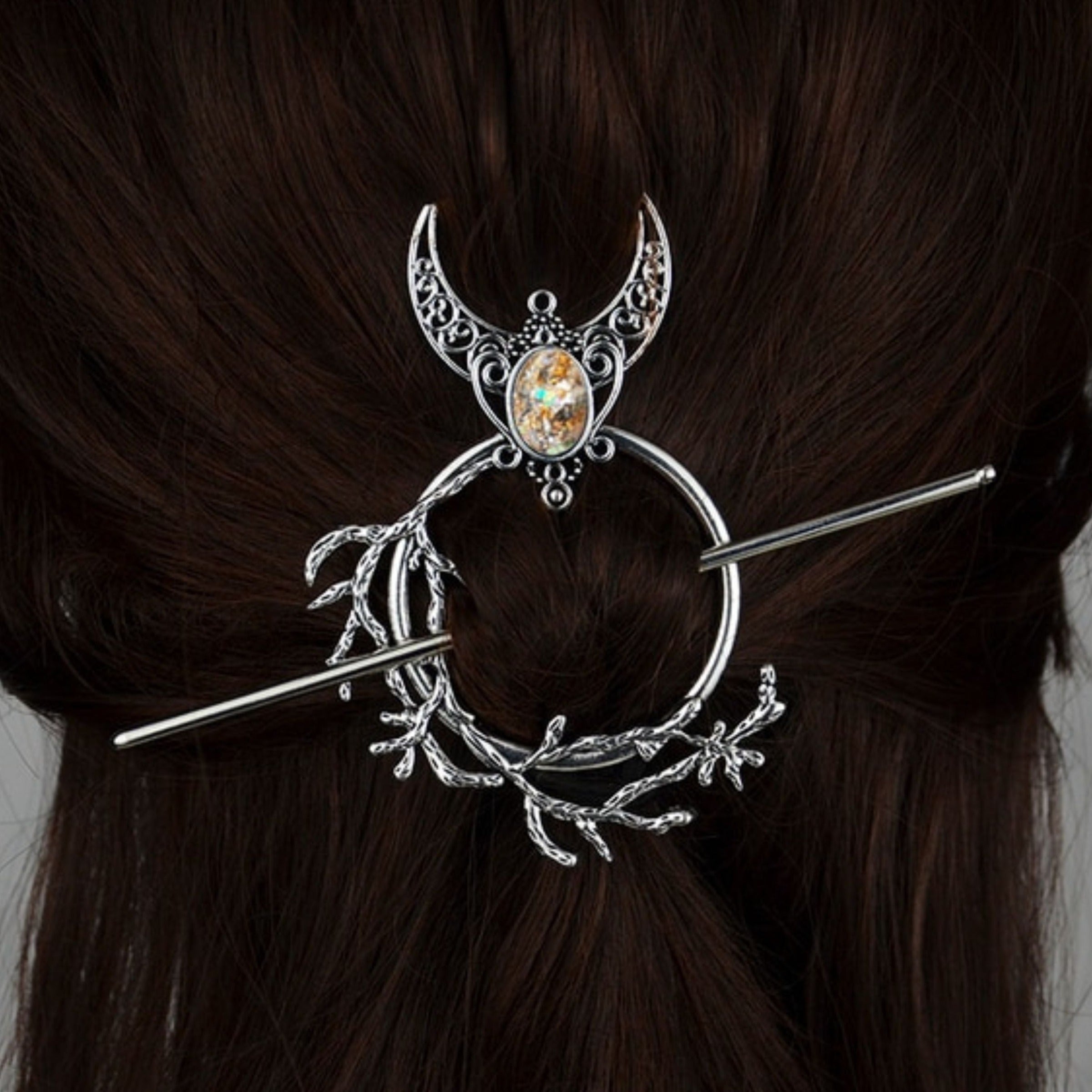 Crescent and Vine Hair Pin in Golden Besom Boutique