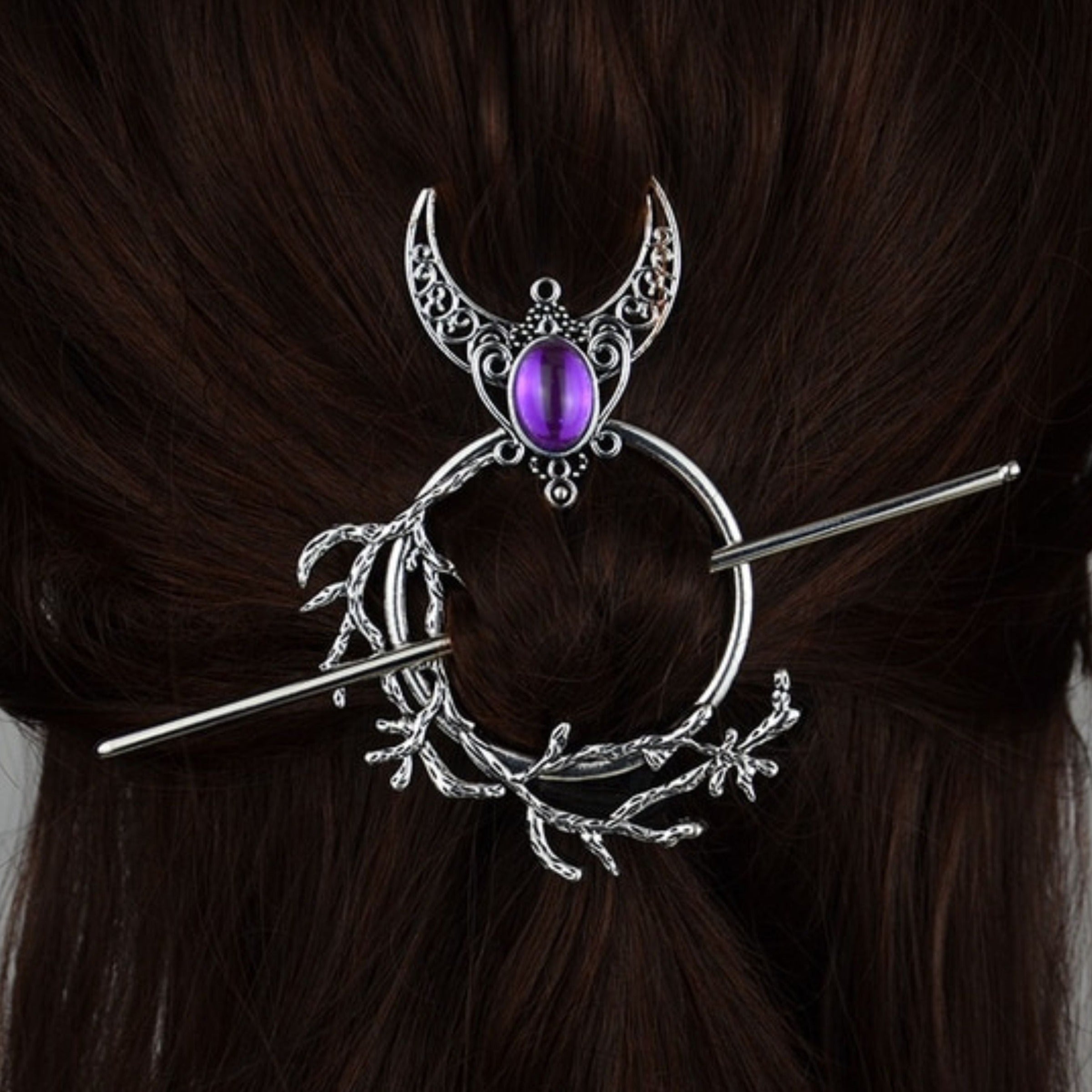 Crescent and Vine Hair Pin in Purple Besom Boutique