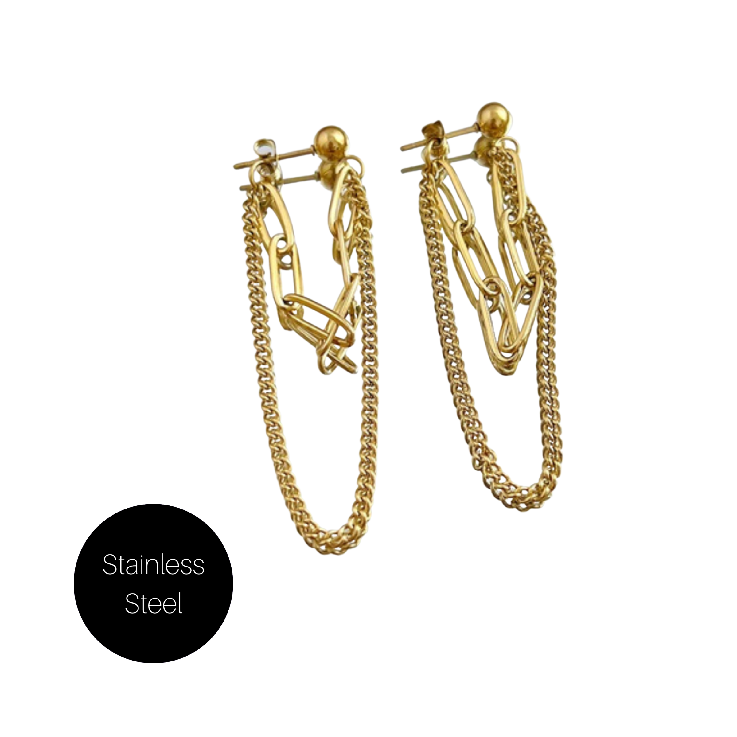 Double Chain Earrings in Gold Stainless Steel Besom Boutique