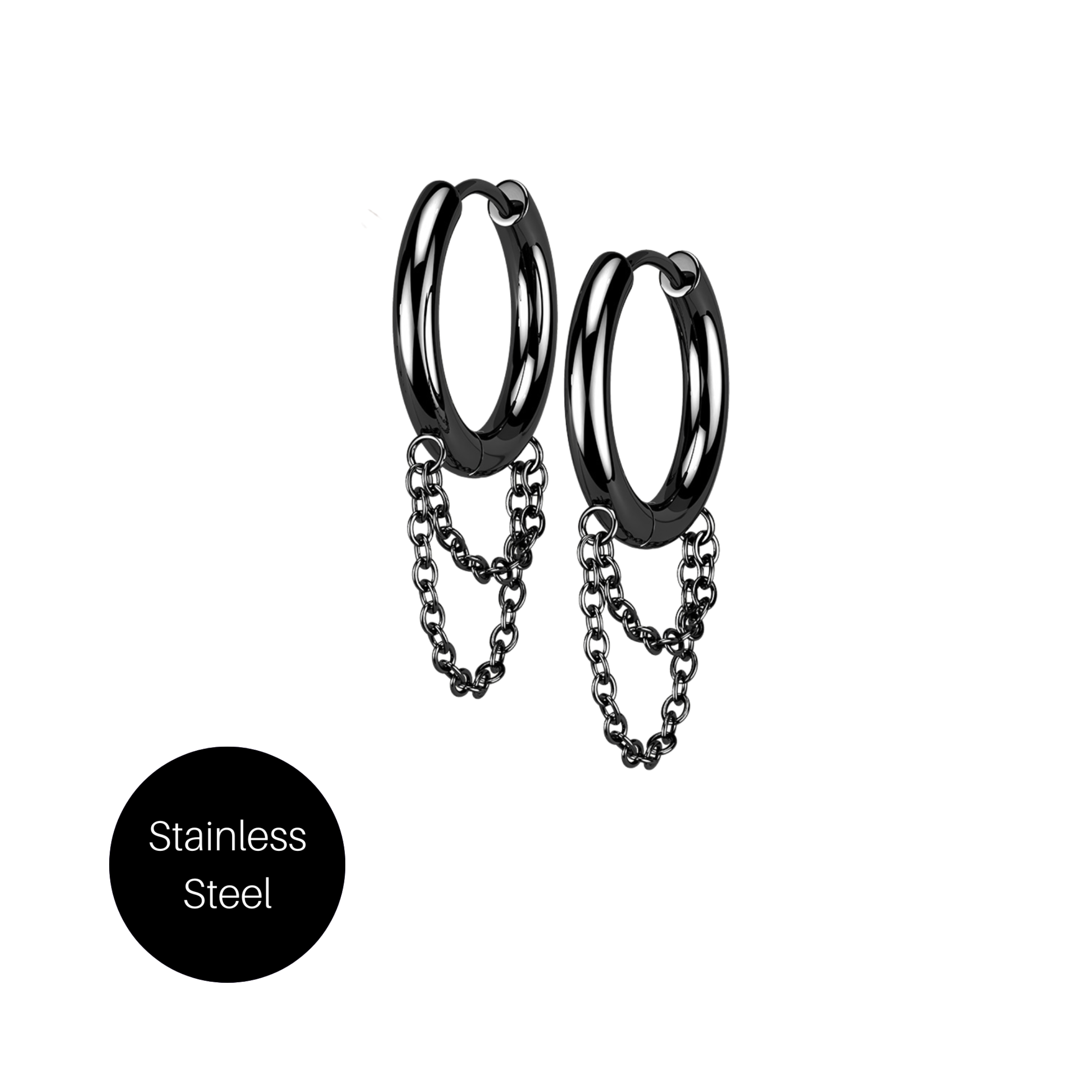 Double Chained Hoops in Black Besom Boutique