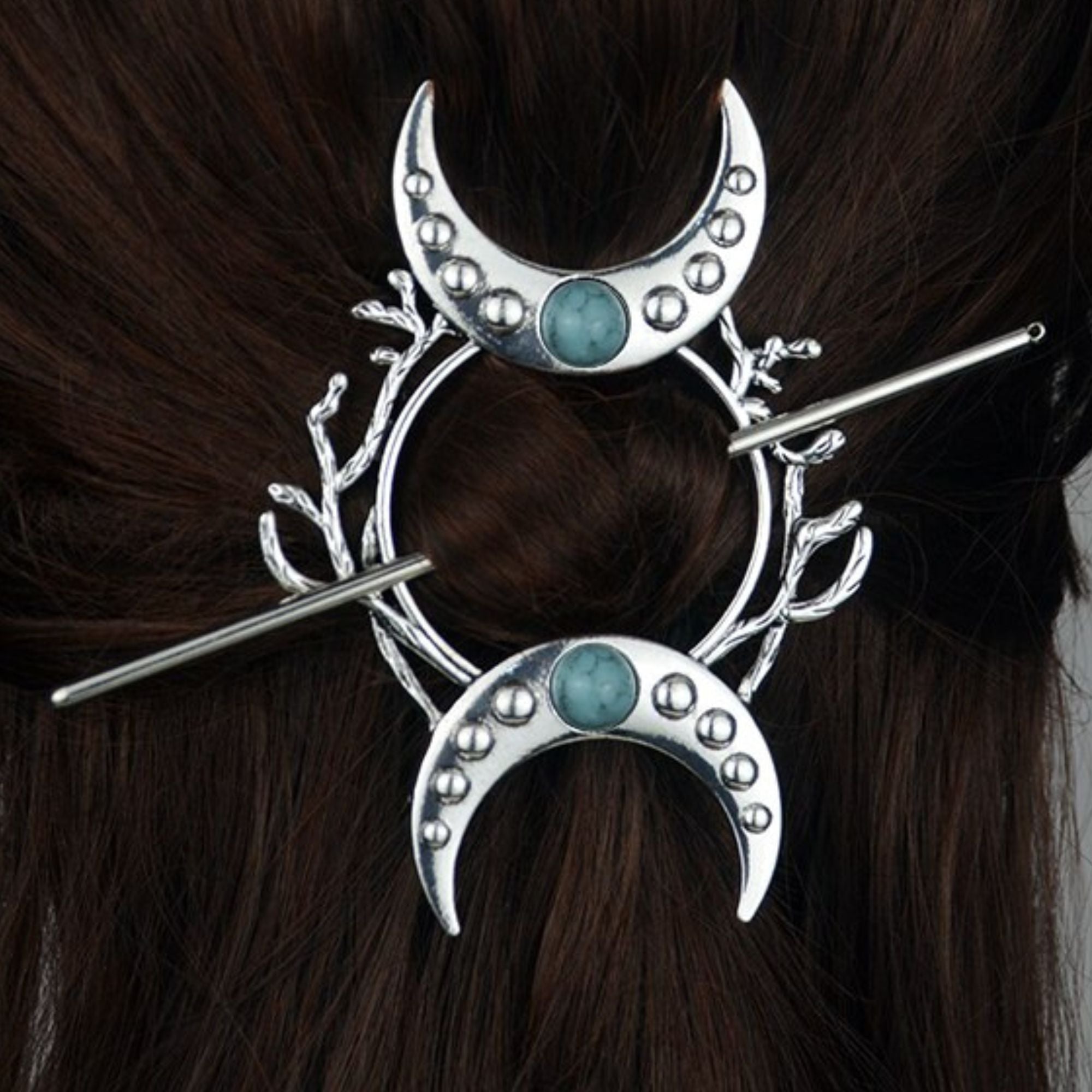 Double Crescent Moon Hair Pin in Turquoise Besom Boutique