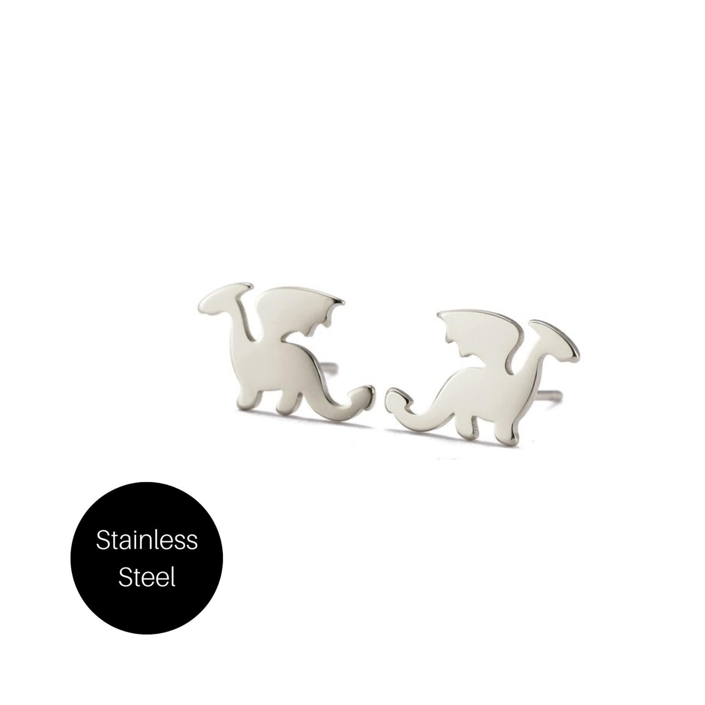 Dragon Stud Earrings in Steel Besom Boutique