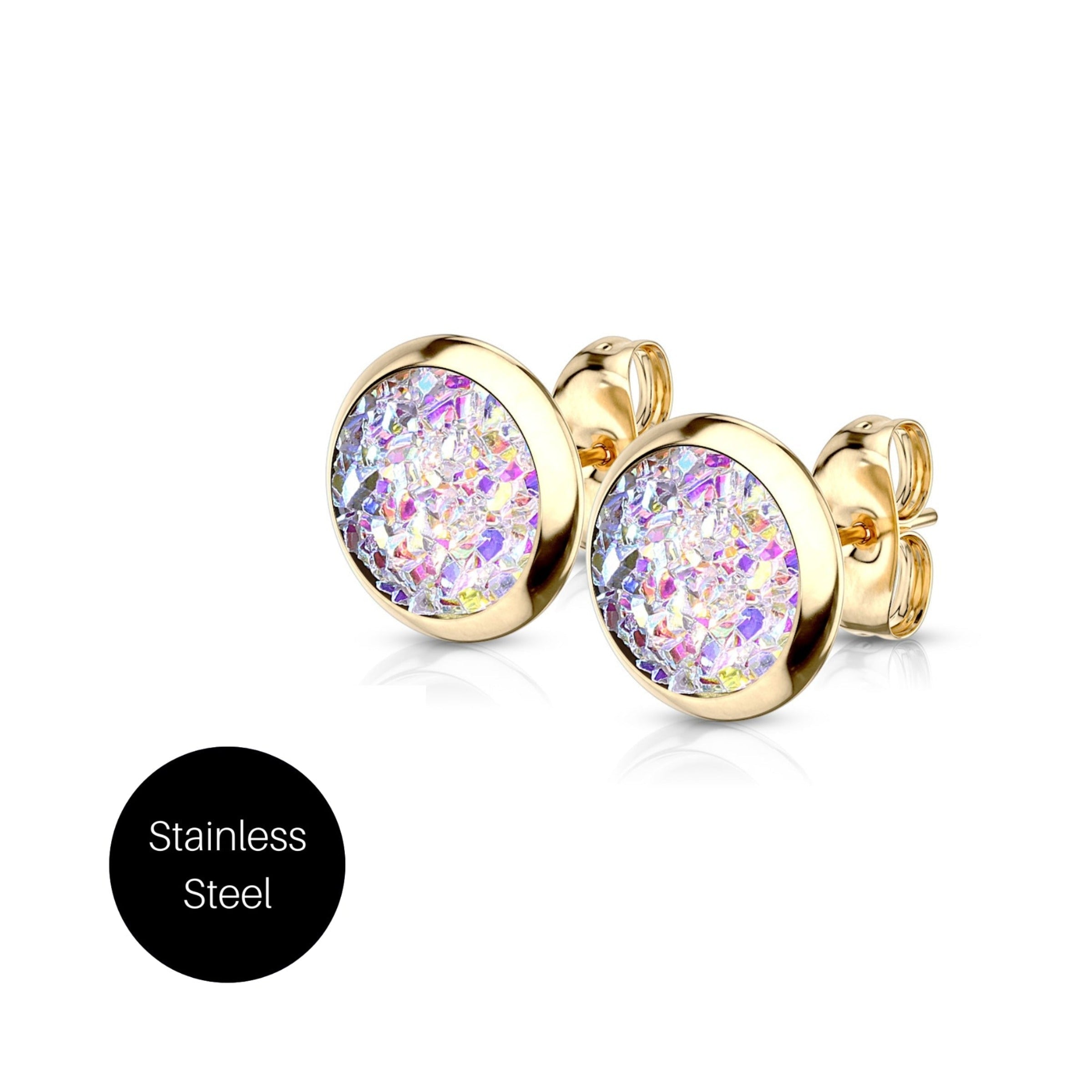 Druzy Stud Earrings in Aurora & Gold Besom Boutique
