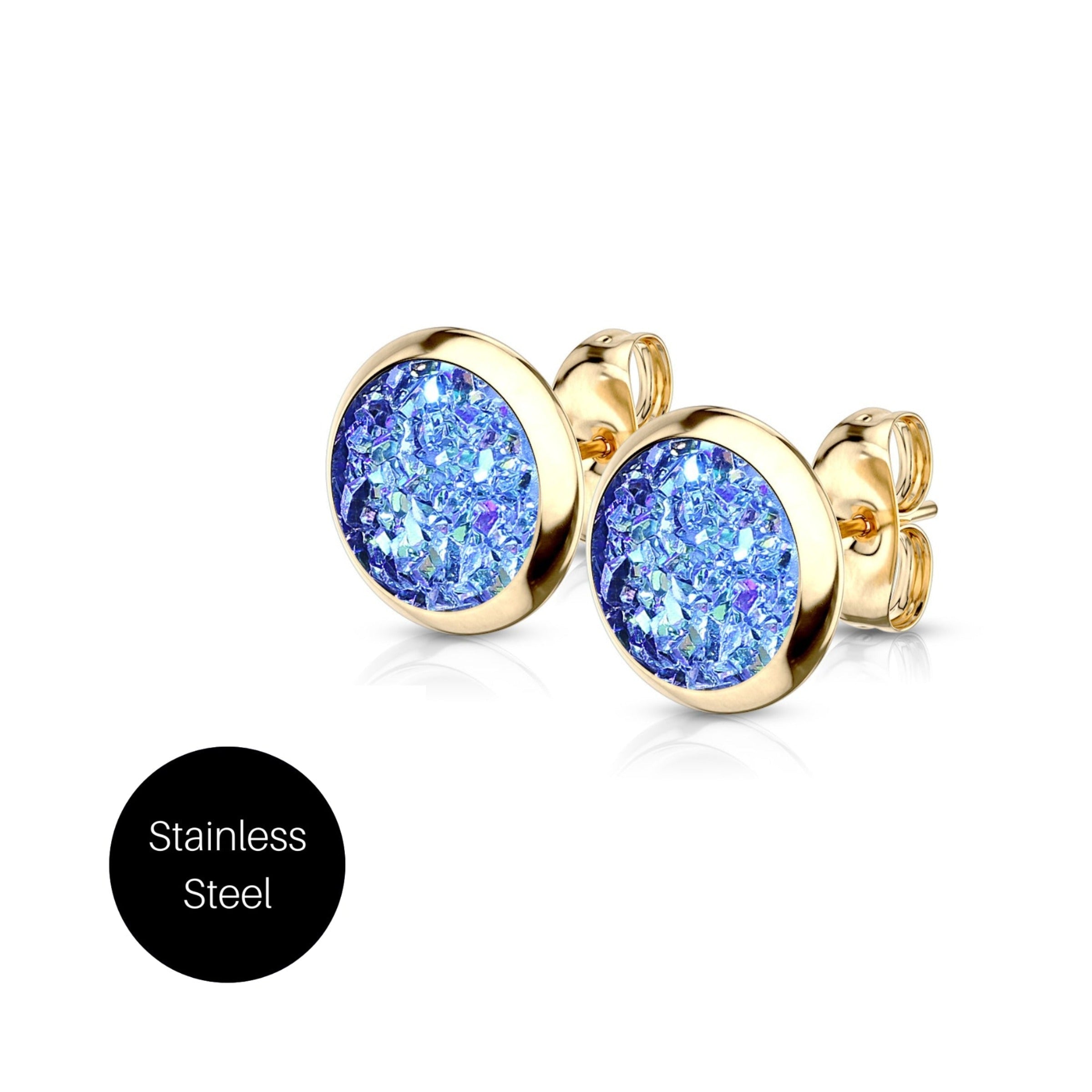Druzy Stud Earrings in Blue & Gold Besom Boutique