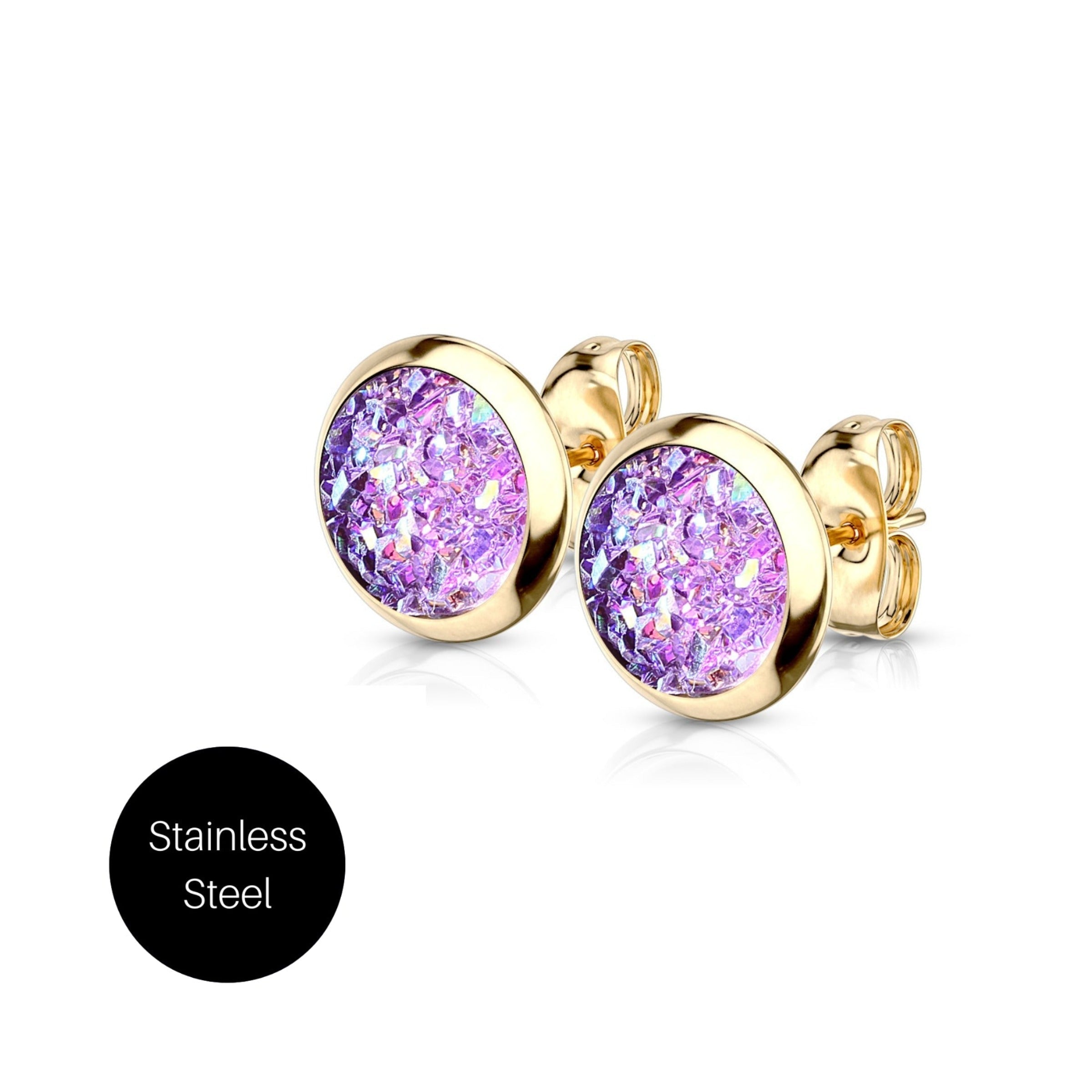 Druzy Stud Earrings in Purple & Gold Besom Boutique