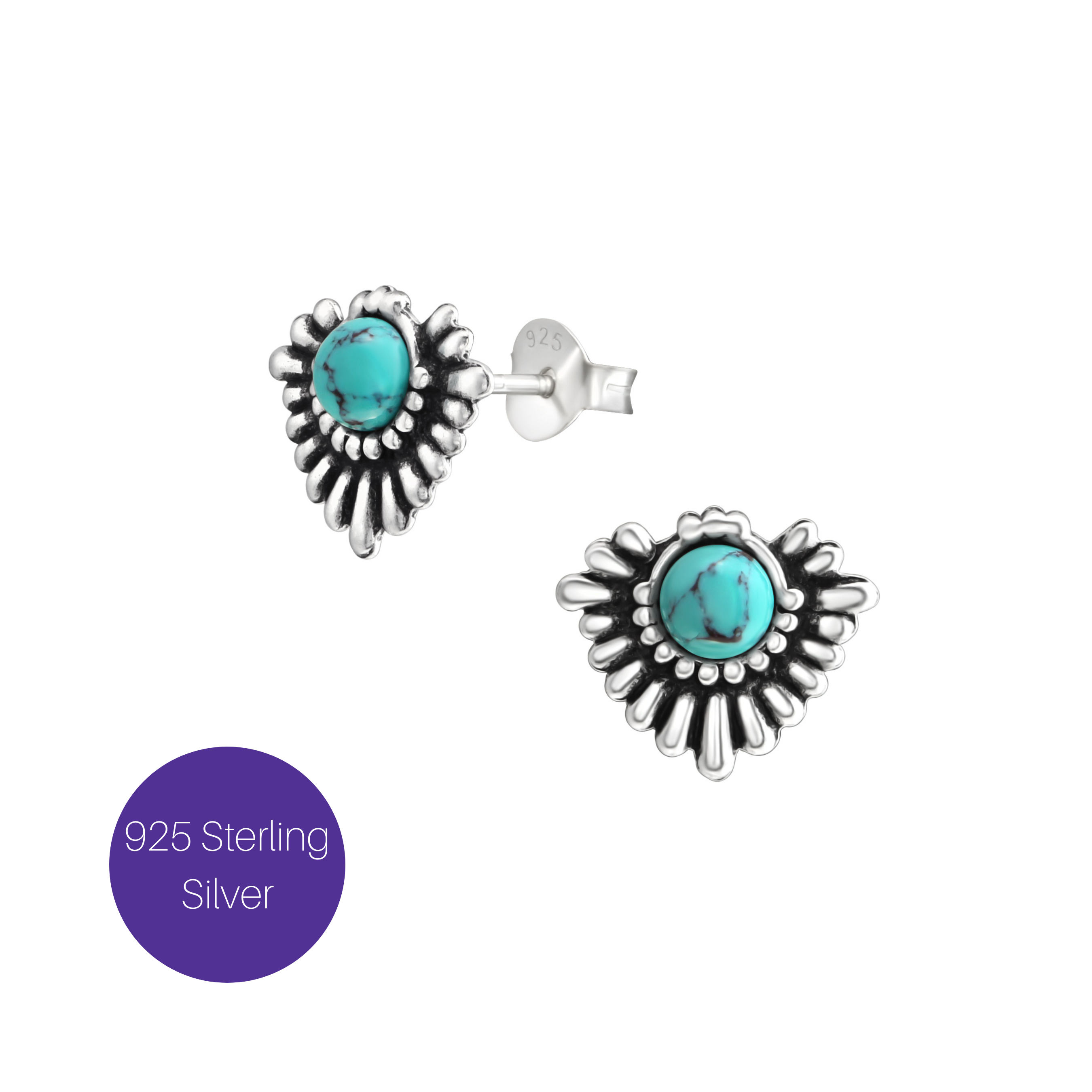 Feathered Turquoise Stud Earrings Besom Boutique