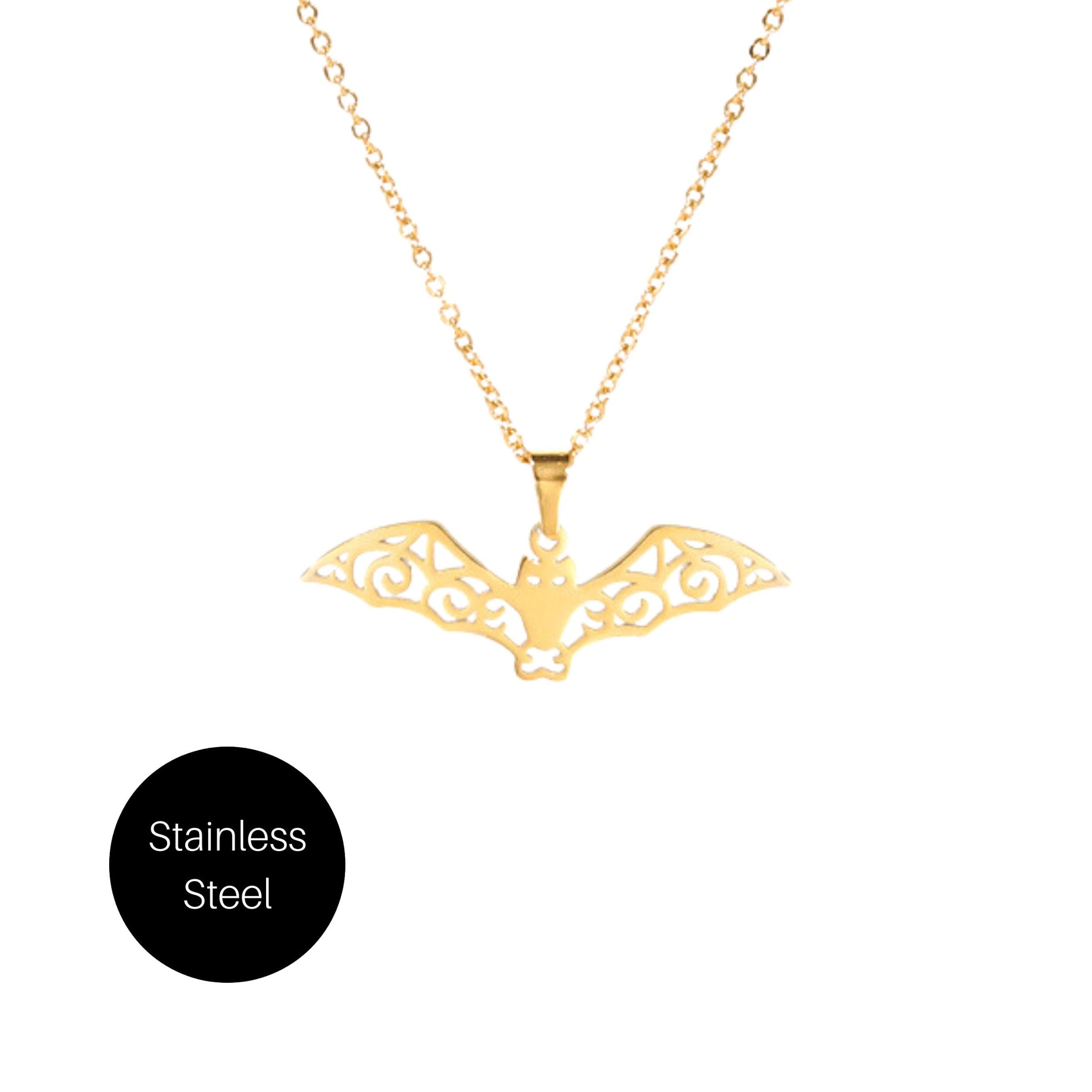 Filigree Bat Necklace in Gold Stainless Steel Besom Boutique