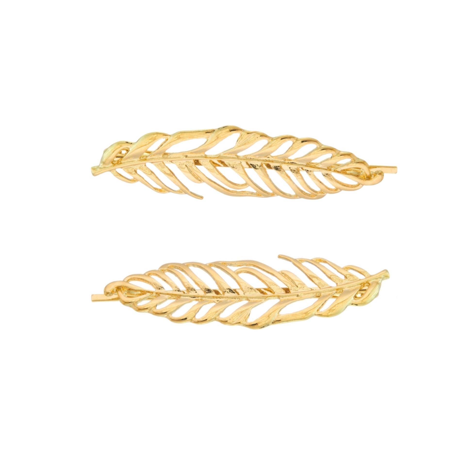 Gold Feather Hairpins Besom Boutique
