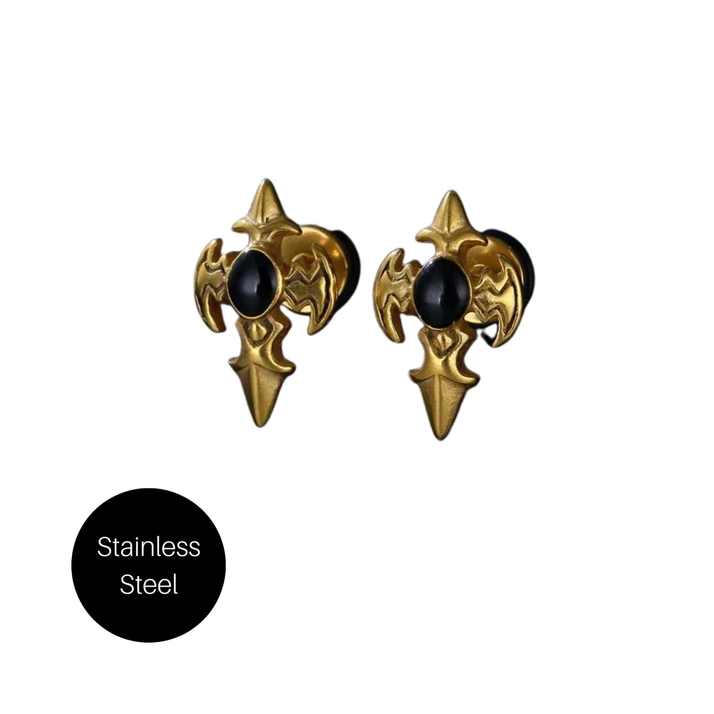 Gothic Cross Studs in Gold Besom Boutique