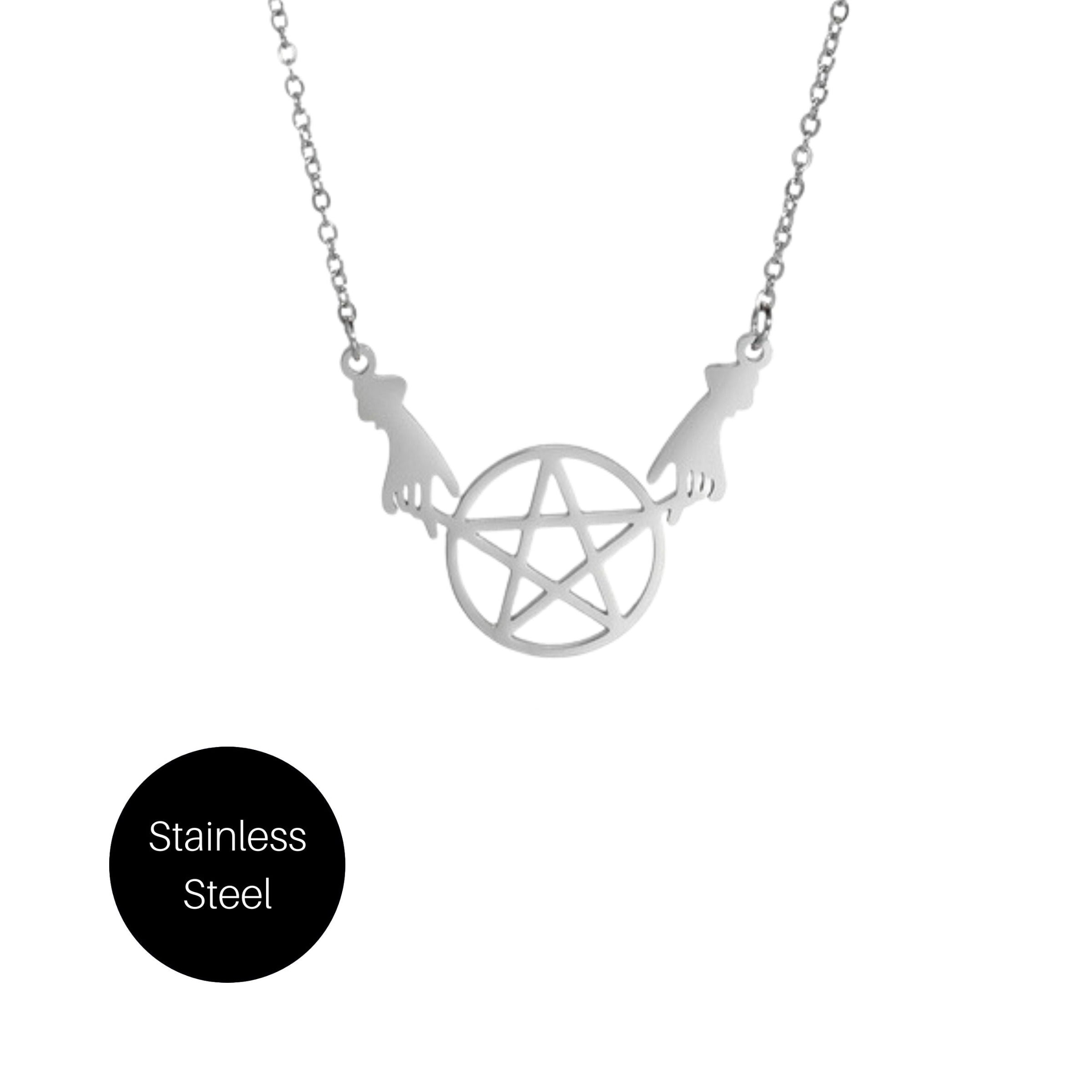 Handheld Pentacle Necklace in Stainless Steel Besom Boutique