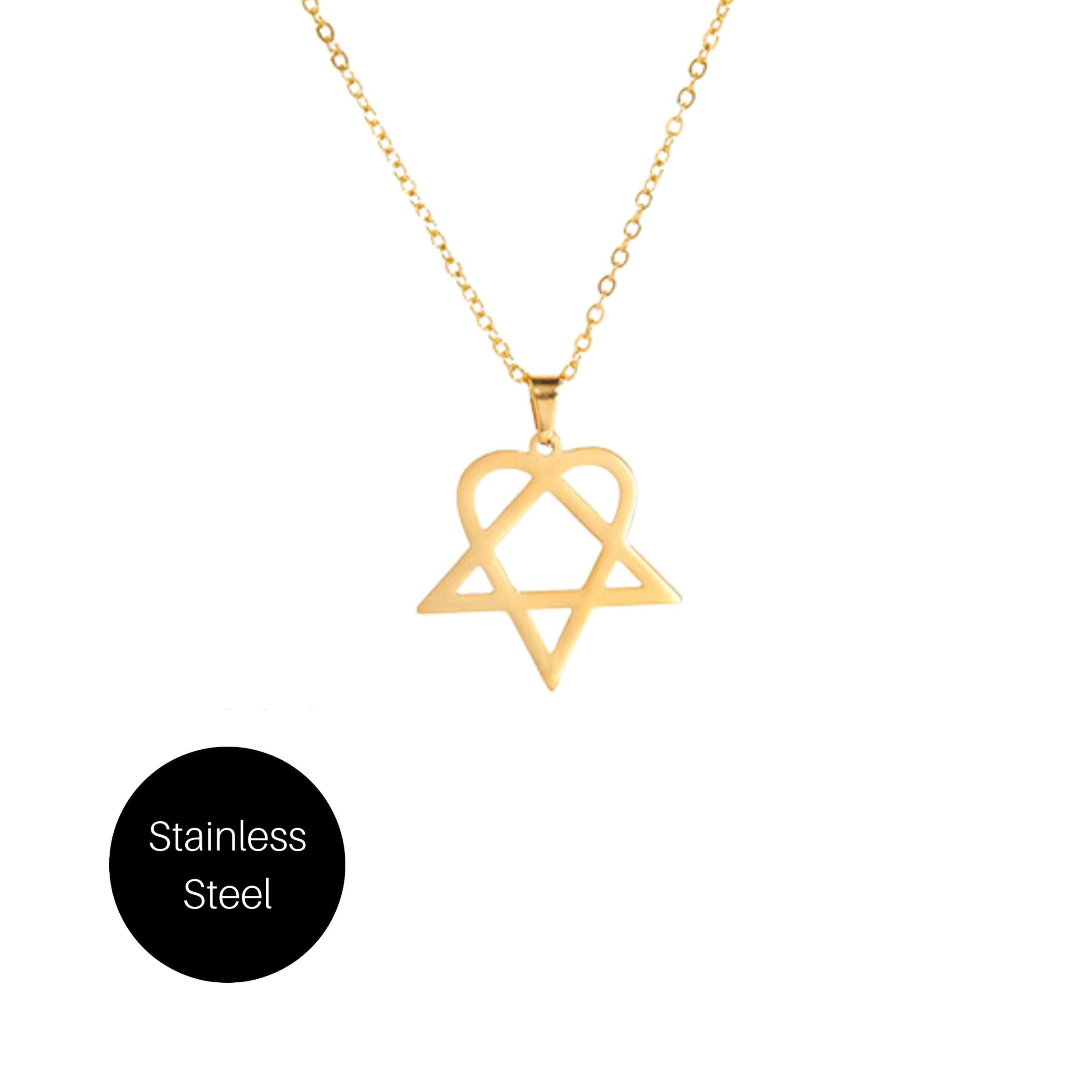 Heart Pentagram Necklace in Gold Stainless Steel Besom Boutique