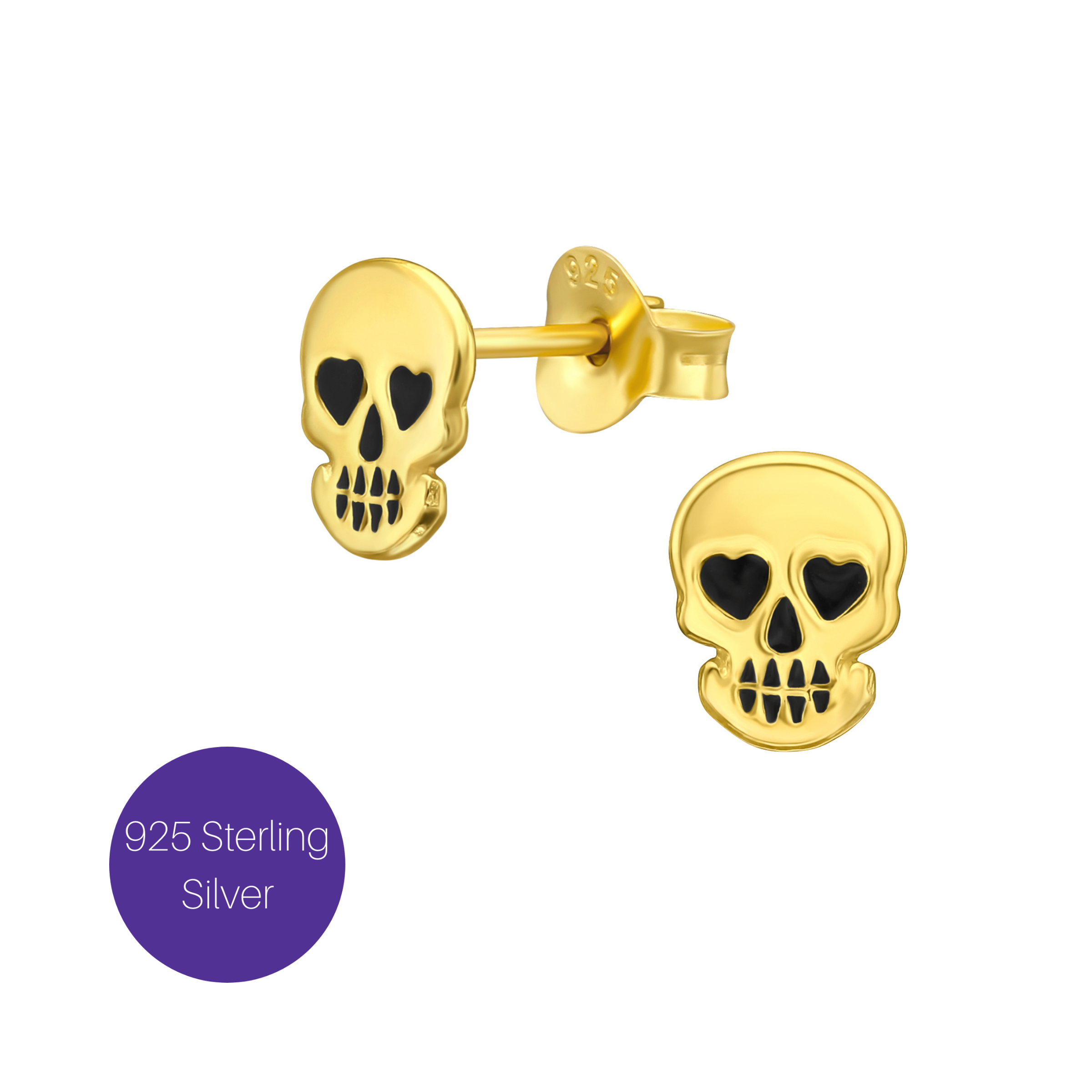Heart Skull Studs in Gold Besom Boutique