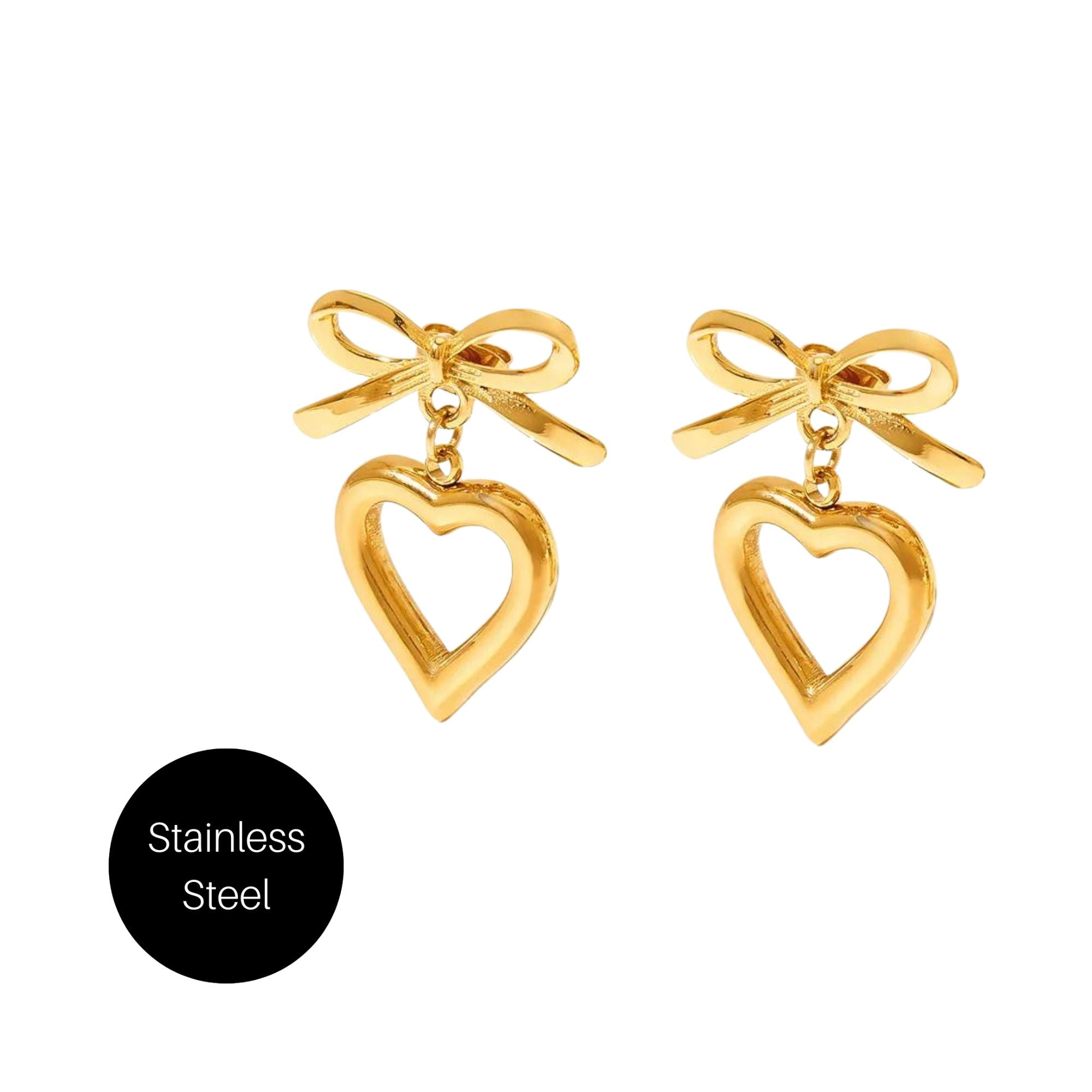 Heart and Bow Earrings in Gold Besom Boutique