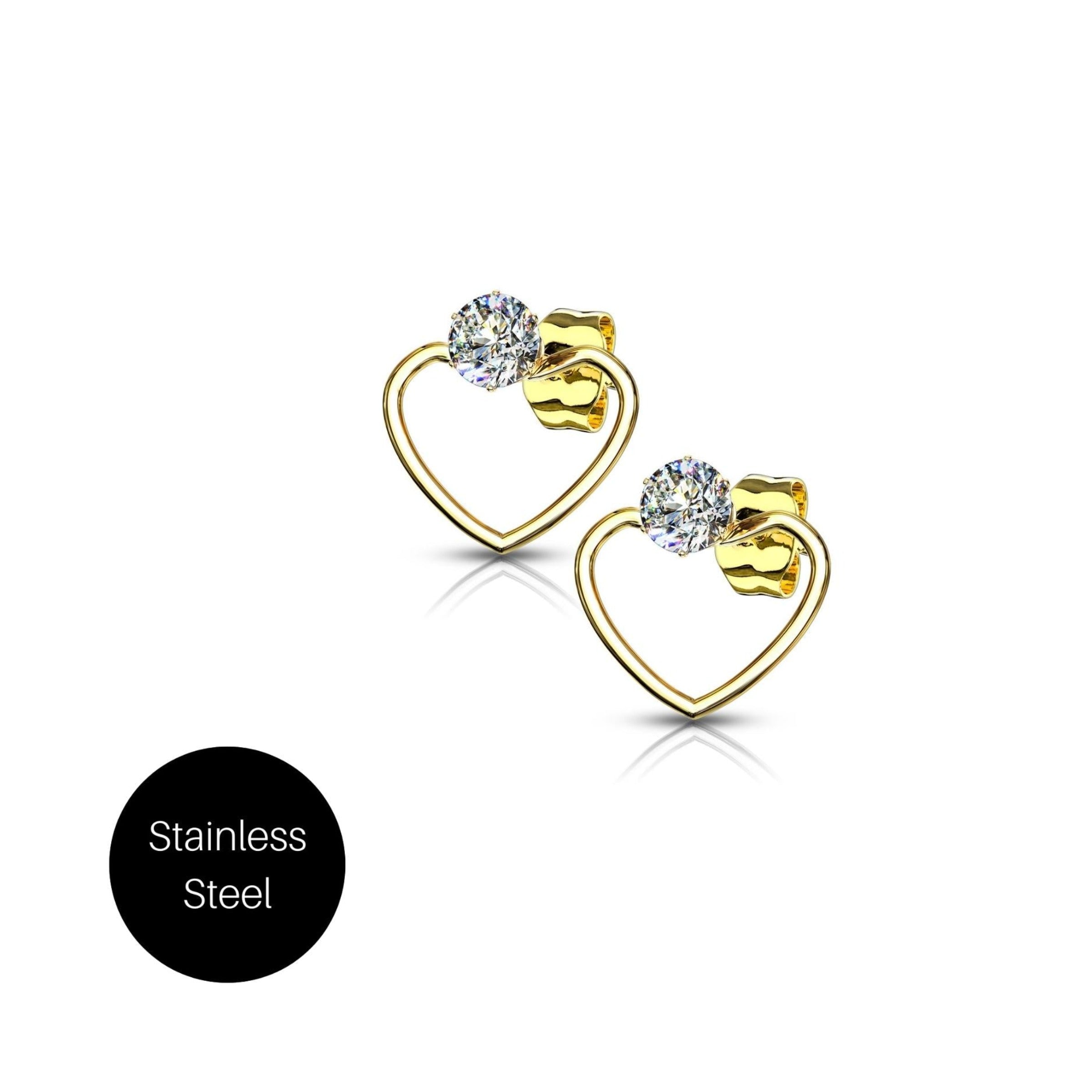 Hollow Heart Stud Earrings in Gold Besom Boutique