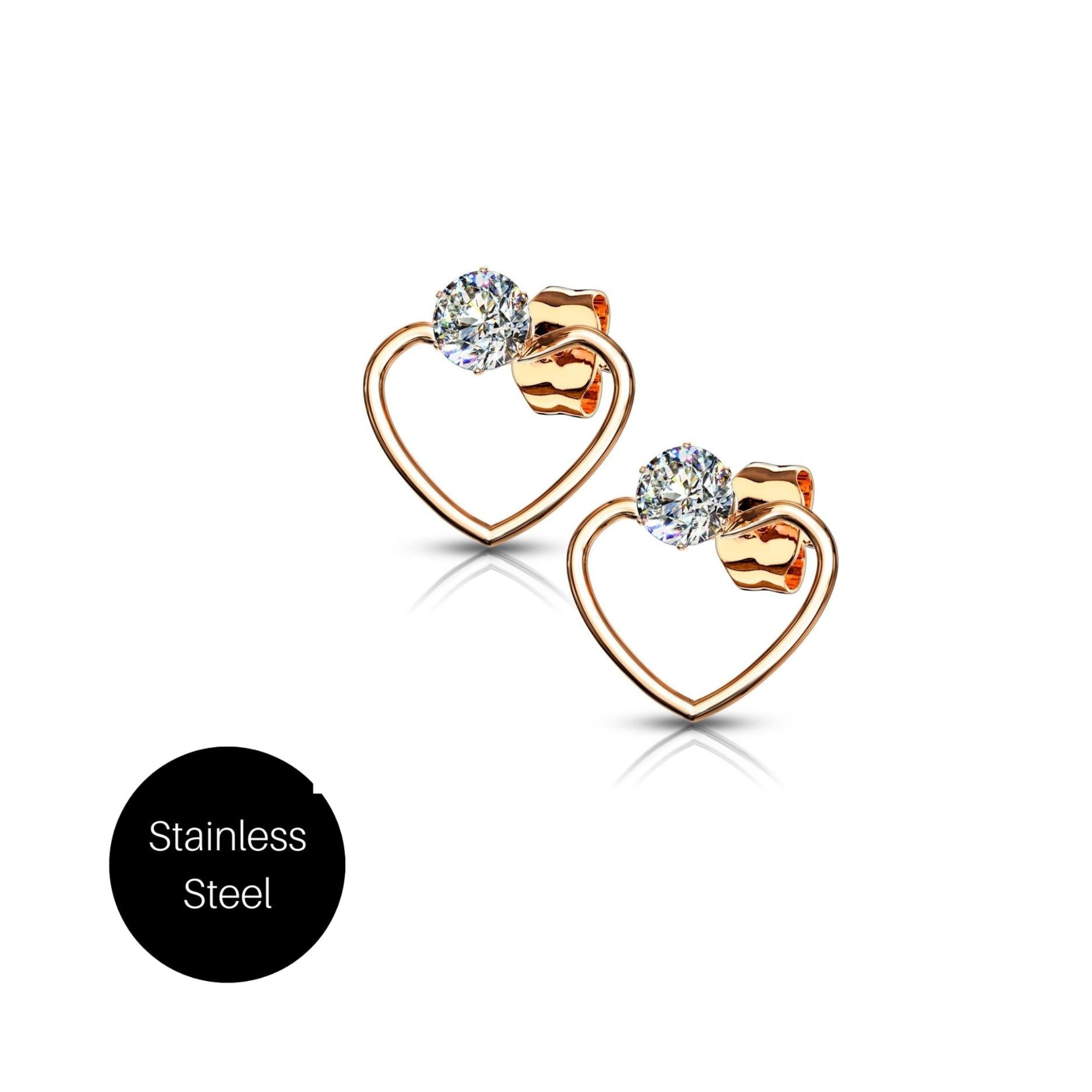 Hollow Heart Stud Earrings in Rose Gold Besom Boutique