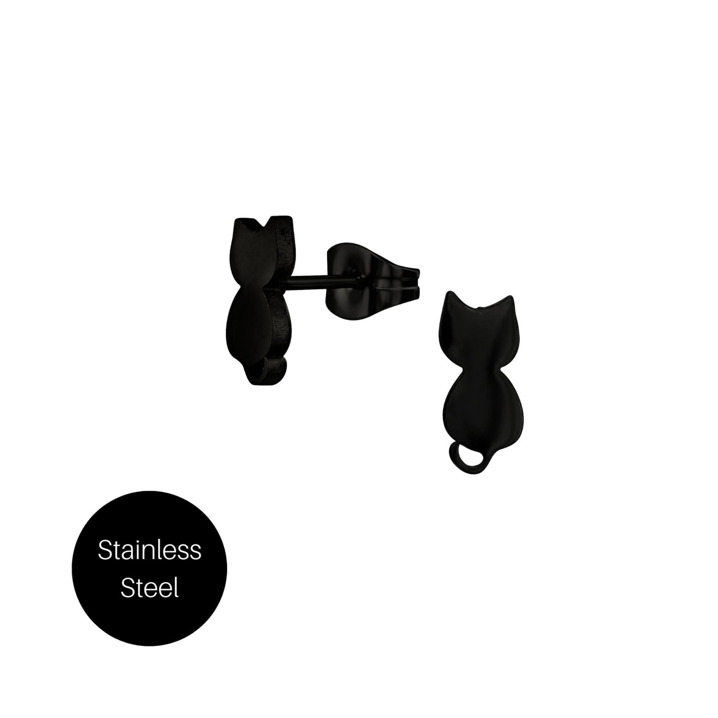 Kitty Cat Stud Earrings in Black Stainless Steel Besom Boutique
