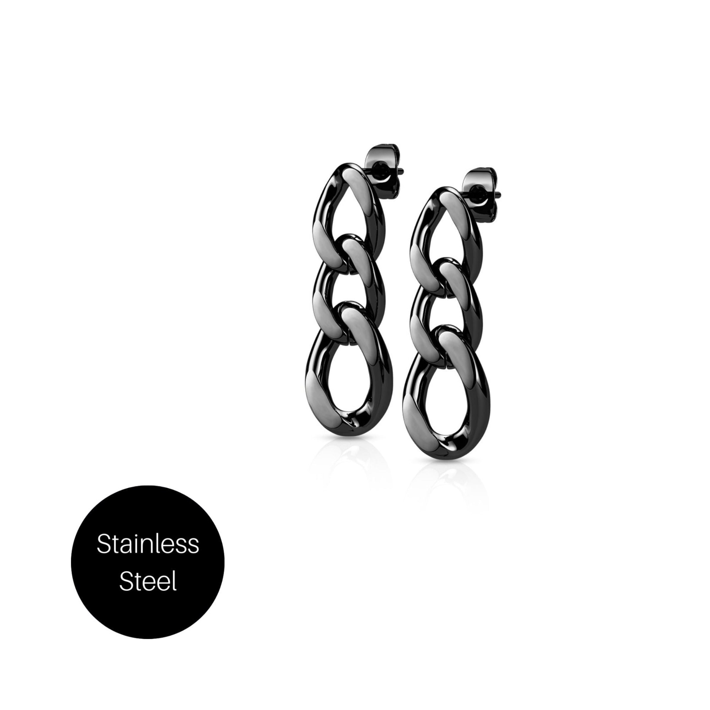 Large Link Cascading Chain Earrings in Black Besom Boutique