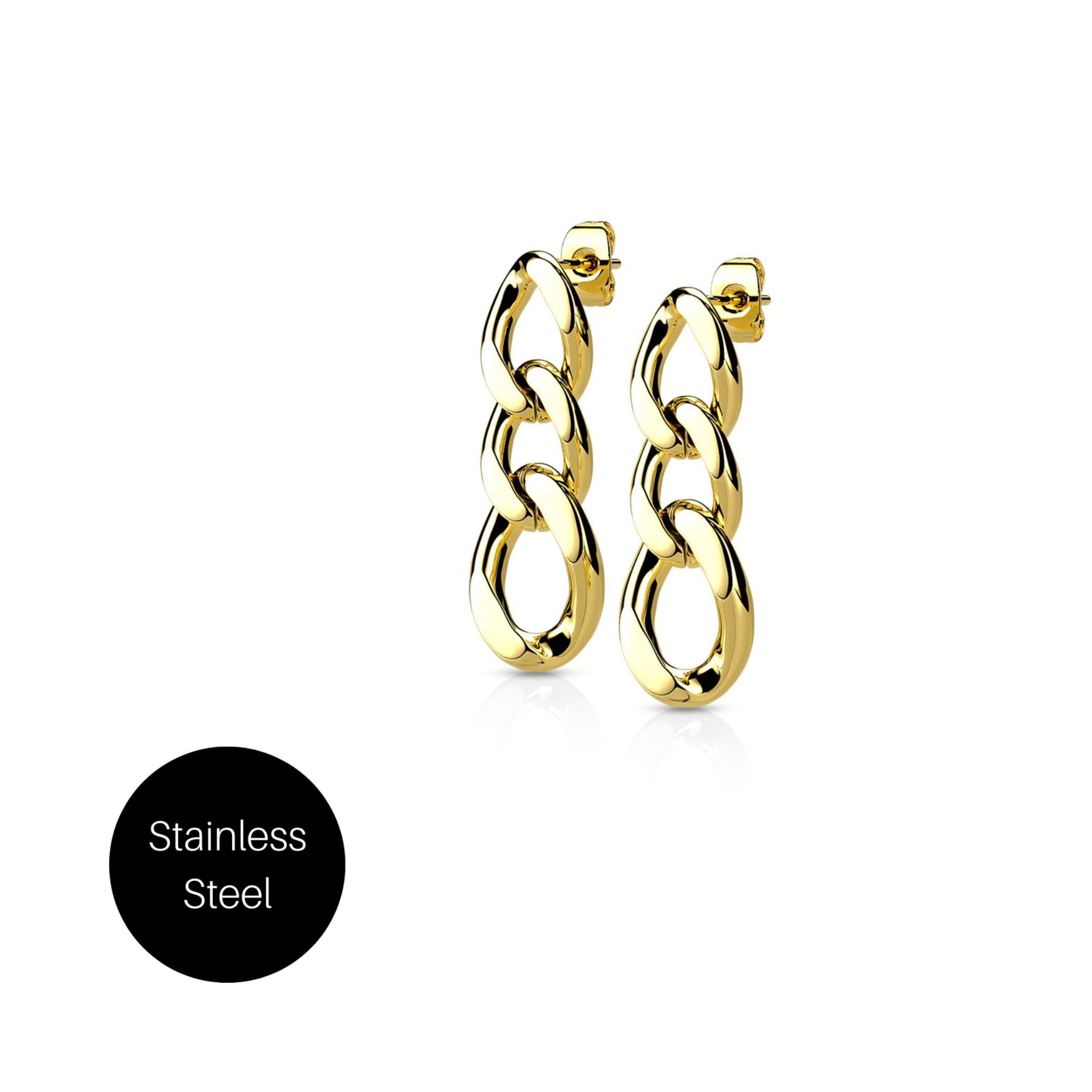 Large Link Cascading Chain Earrings in Gold Besom Boutique