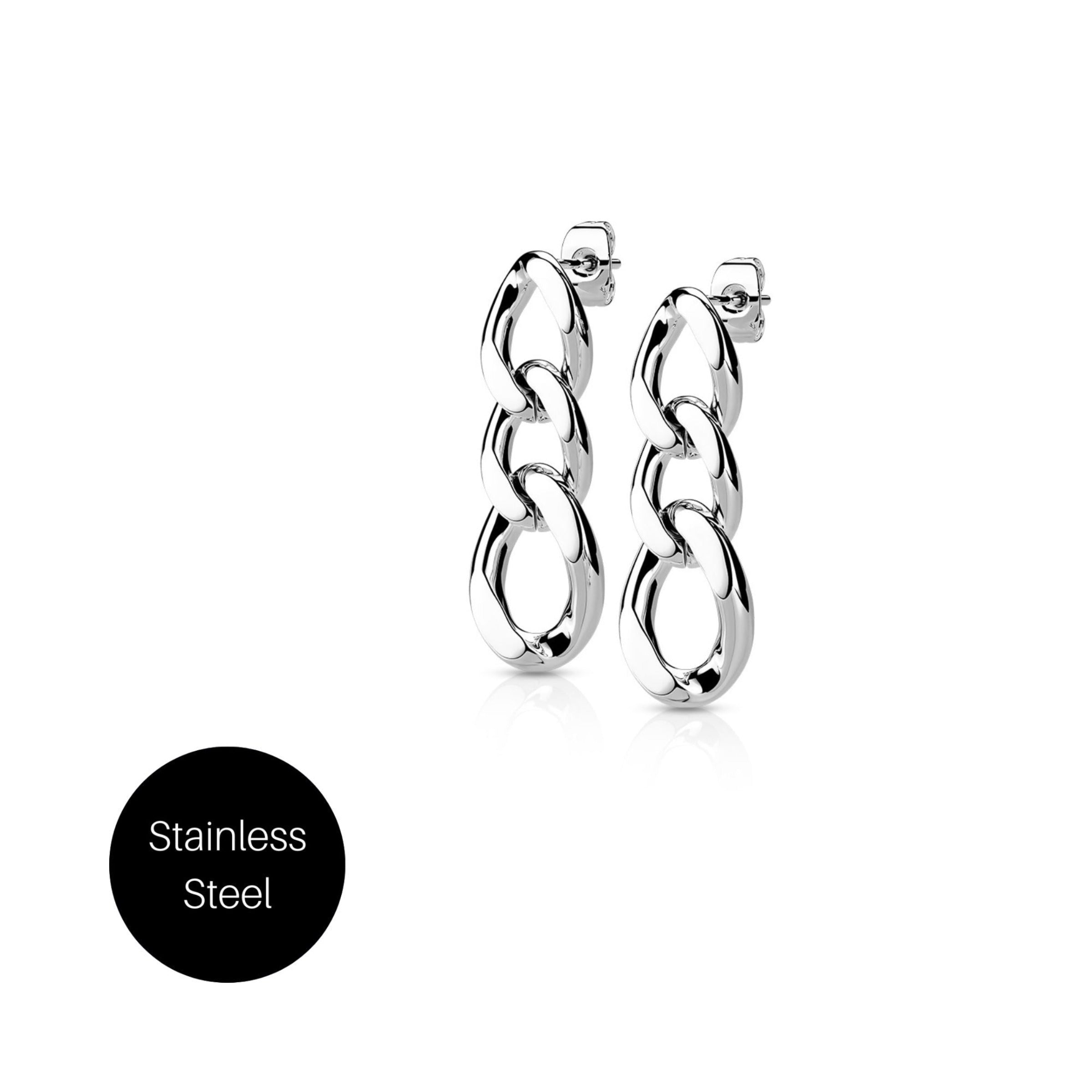 Large Link Cascading Chain Earrings in Steel Besom Boutique