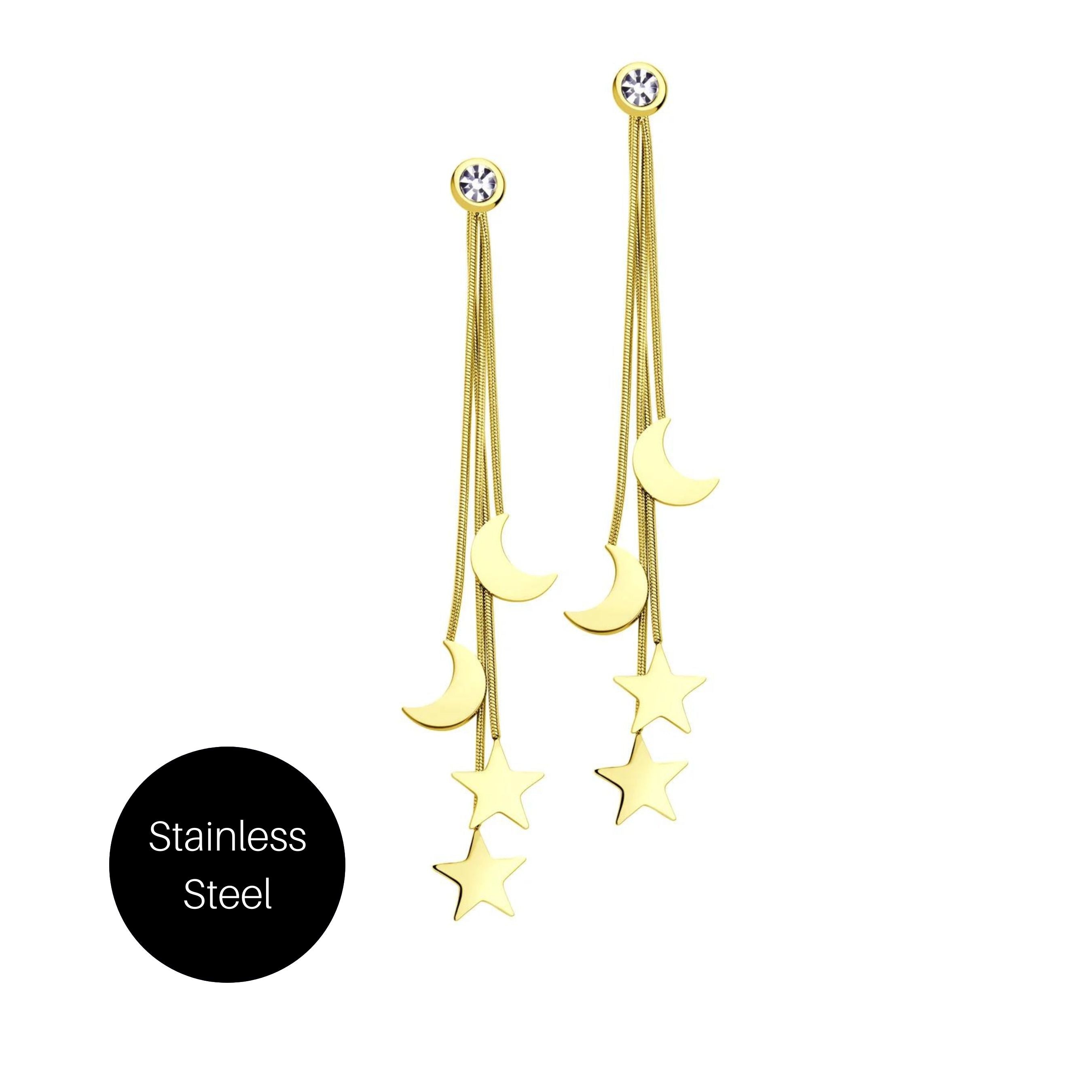 Moon and Star Dangle Earrings in Gold Besom Boutique