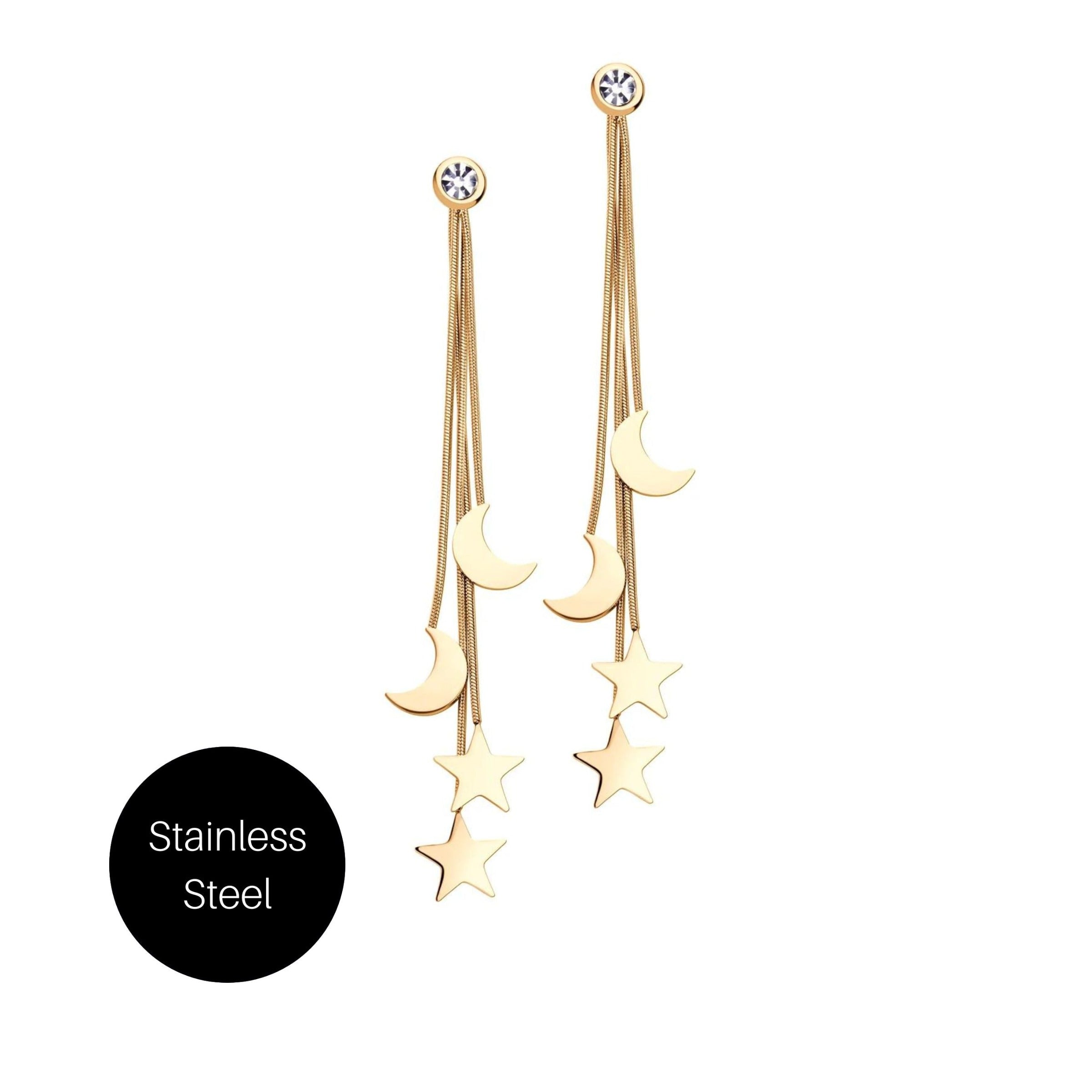 Moon and Star Dangle Earrings in Rose Gold Besom Boutique
