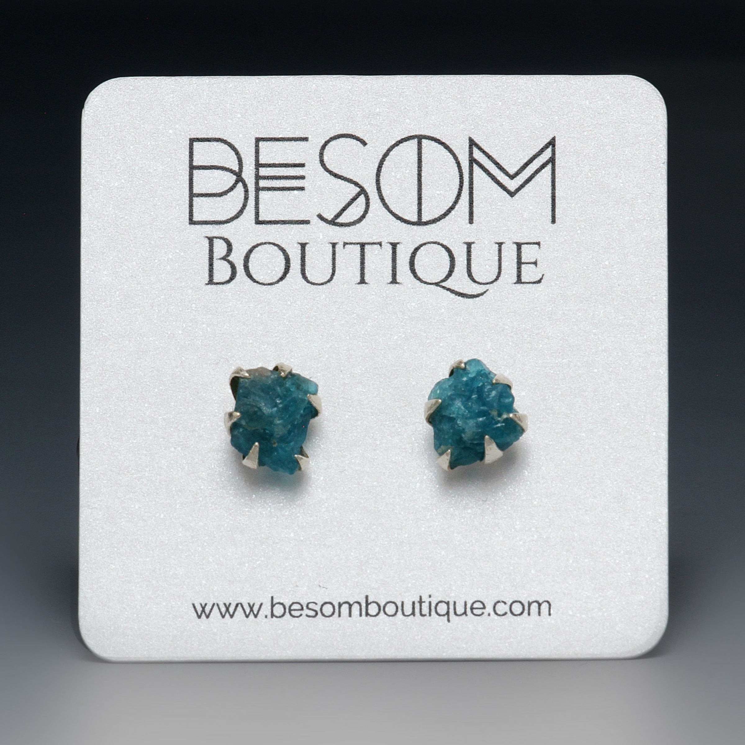 Neon Apatite Raw Crystal Stud Earrings Besom Boutique
