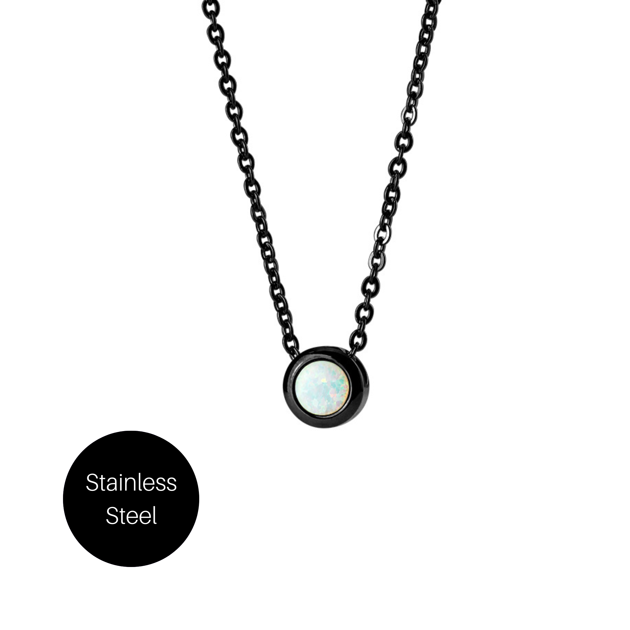 Opalite Necklace in Black Stainless Steel Besom Boutique