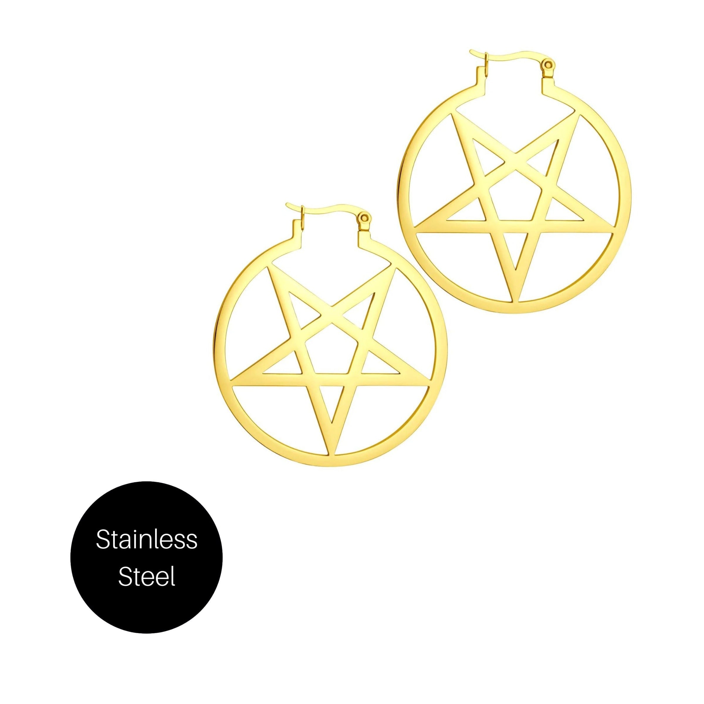 Pentacle Hoop Earrings in Gold Stainless Steel Besom Boutique
