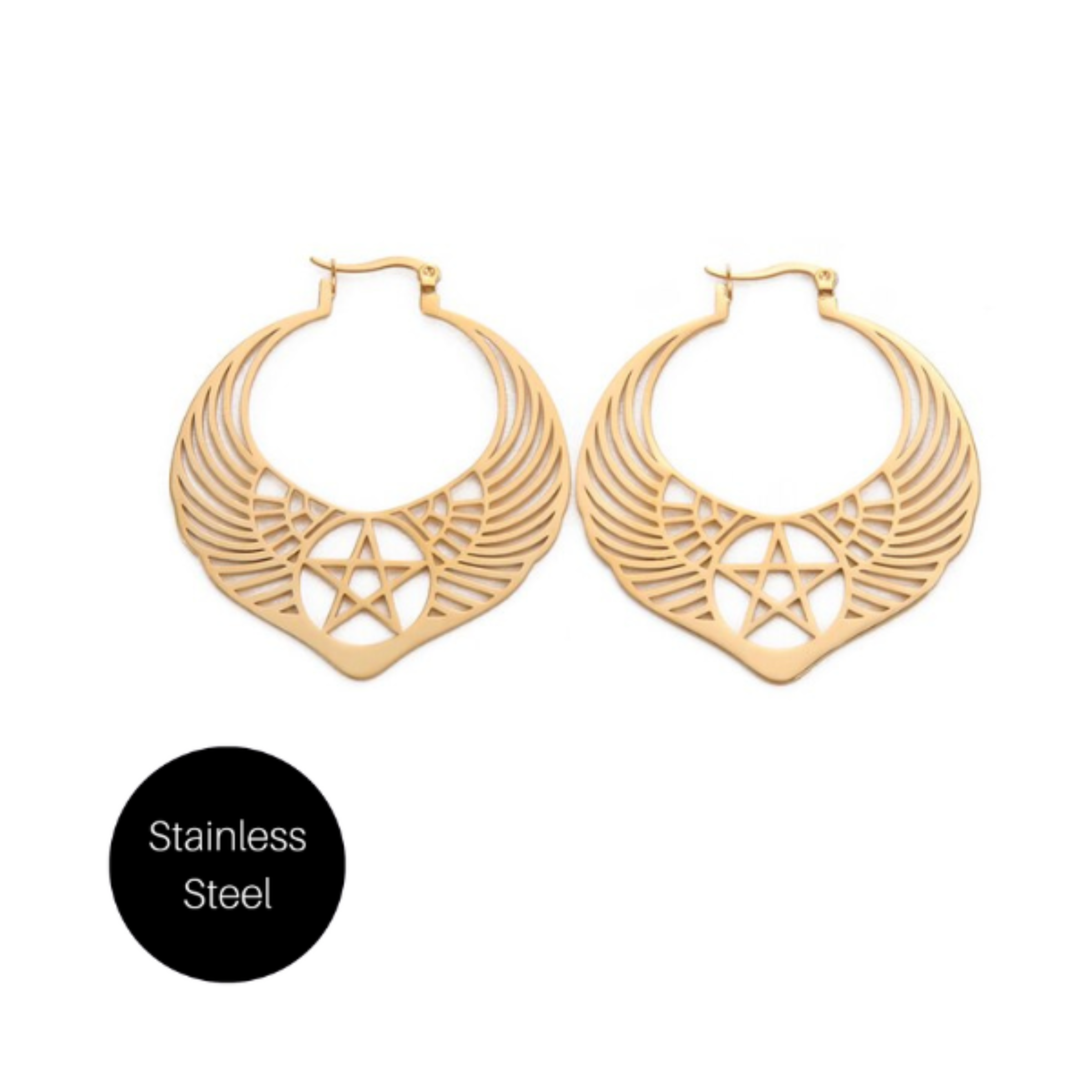 Pentacle Wings Hoop Earrings in Gold Besom Boutique