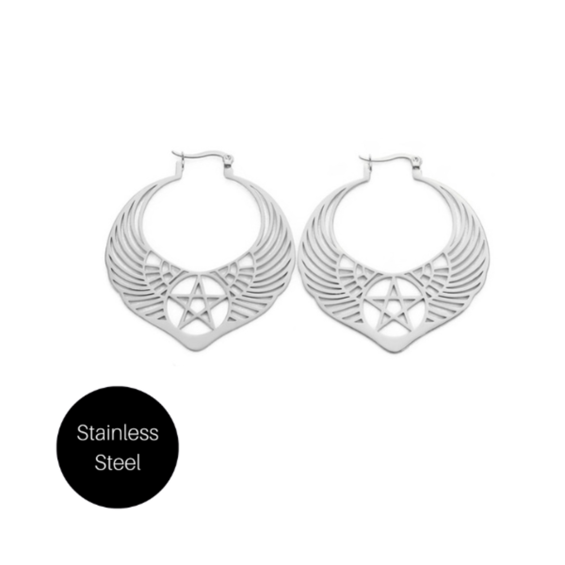 Pentacle Wings Hoop Earrings in Stainless Steel Besom Boutique