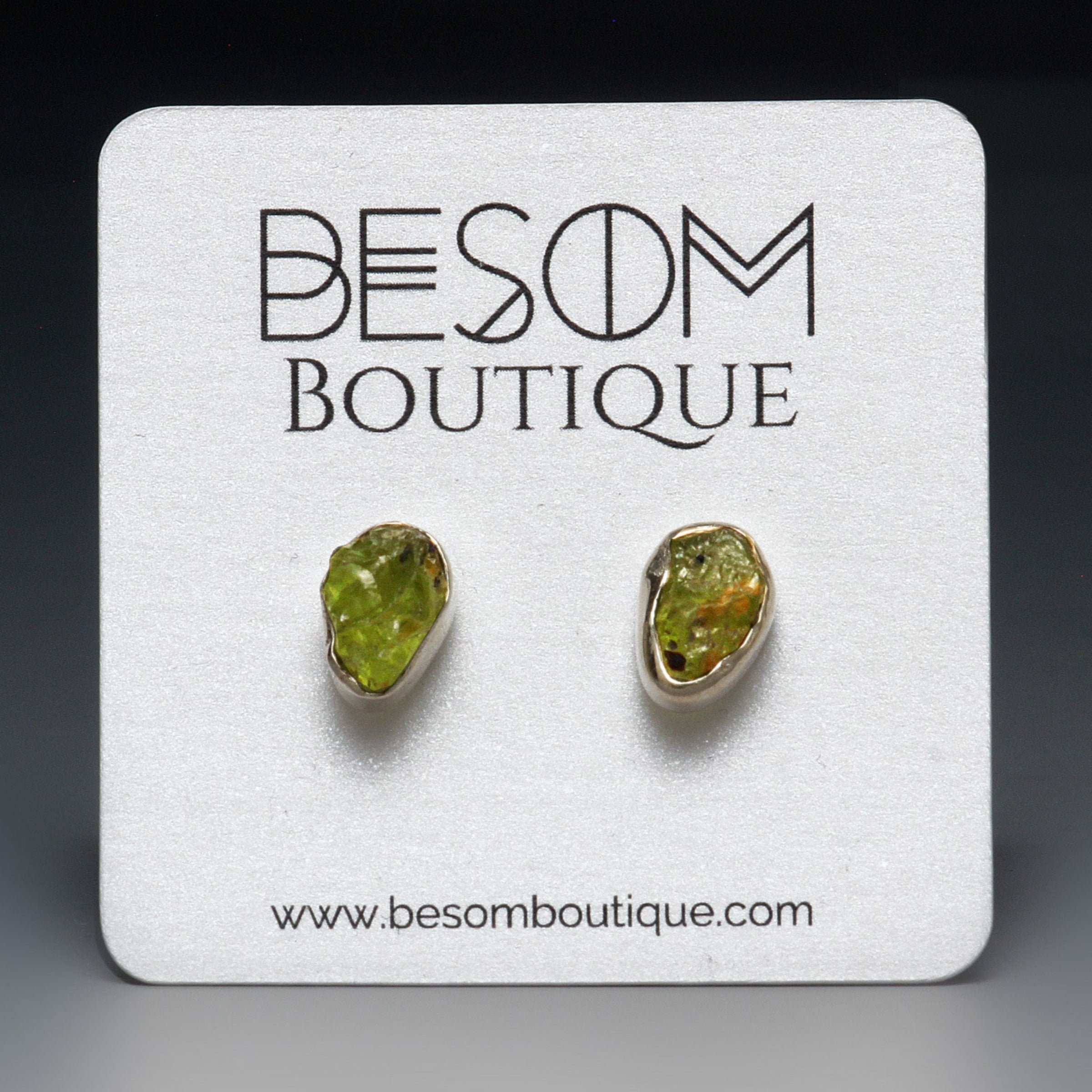 Peridot Raw Crystal Stud Earrings Besom Boutique