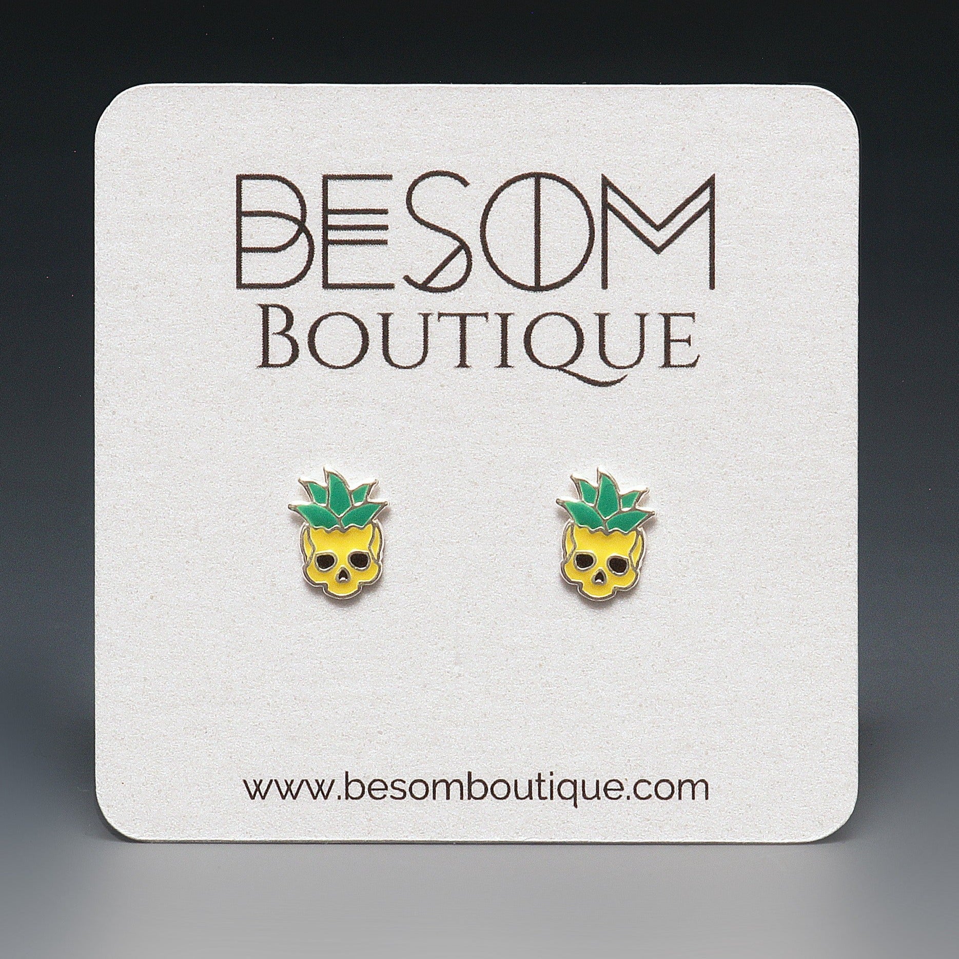 Pineapple Skull Stud Earrings Besom Boutique