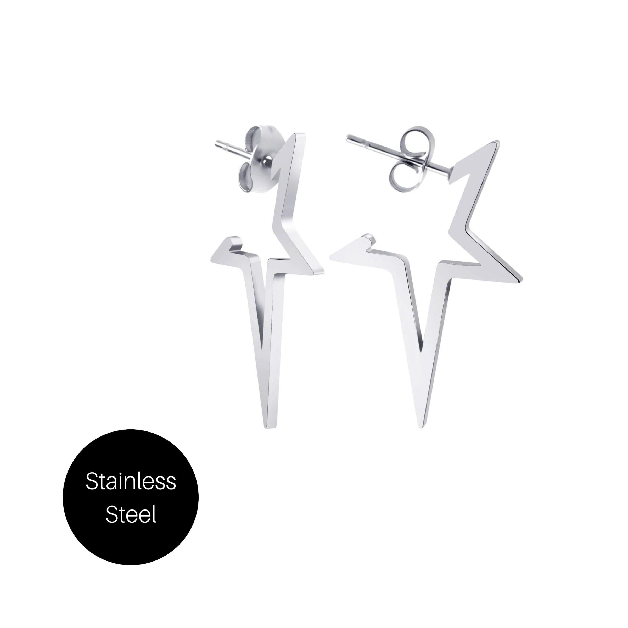 Pointed Star Earrings in Steel Besom Boutique