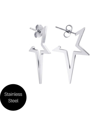 Pointed Star Earrings in Steel Besom Boutique