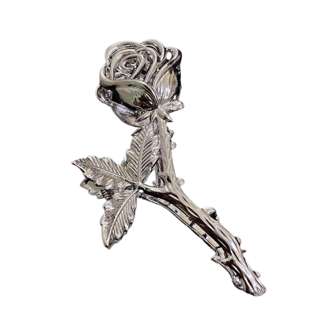 Rose Hair Clip in Silver Besom Boutique