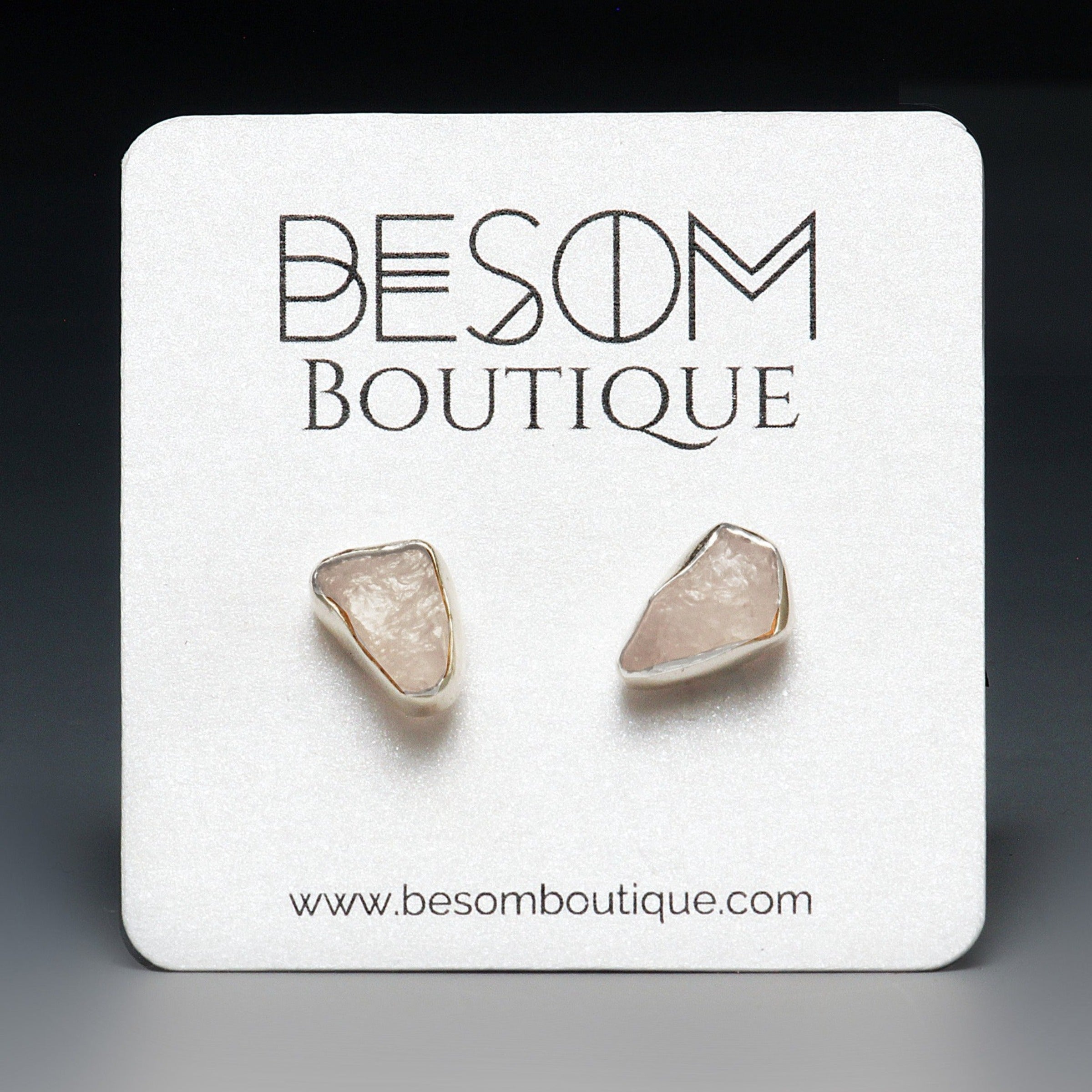 Rose Quartz Raw Crystal Stud Earrings Besom Boutique