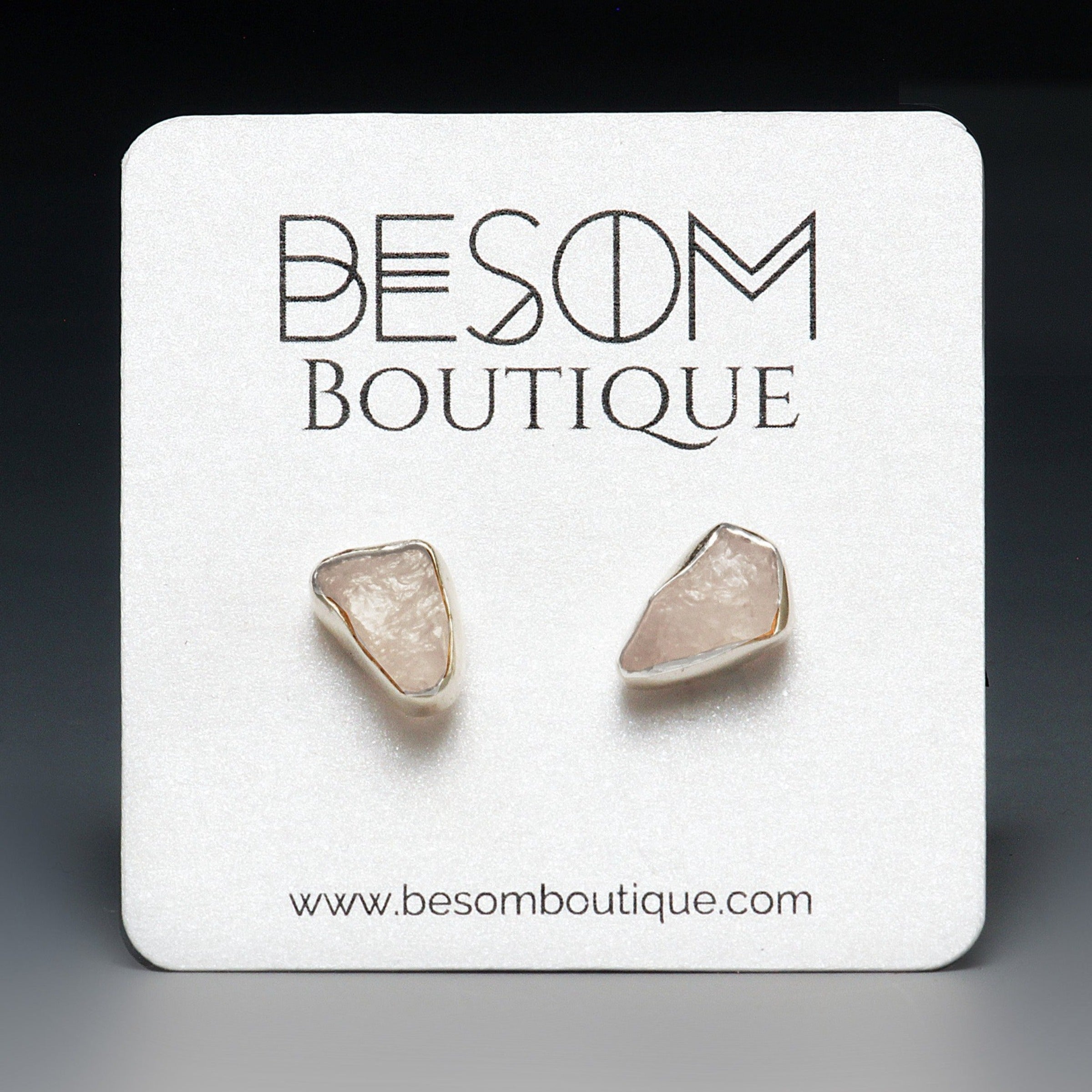 Rose Quartz Raw Crystal Stud Earrings Besom Boutique