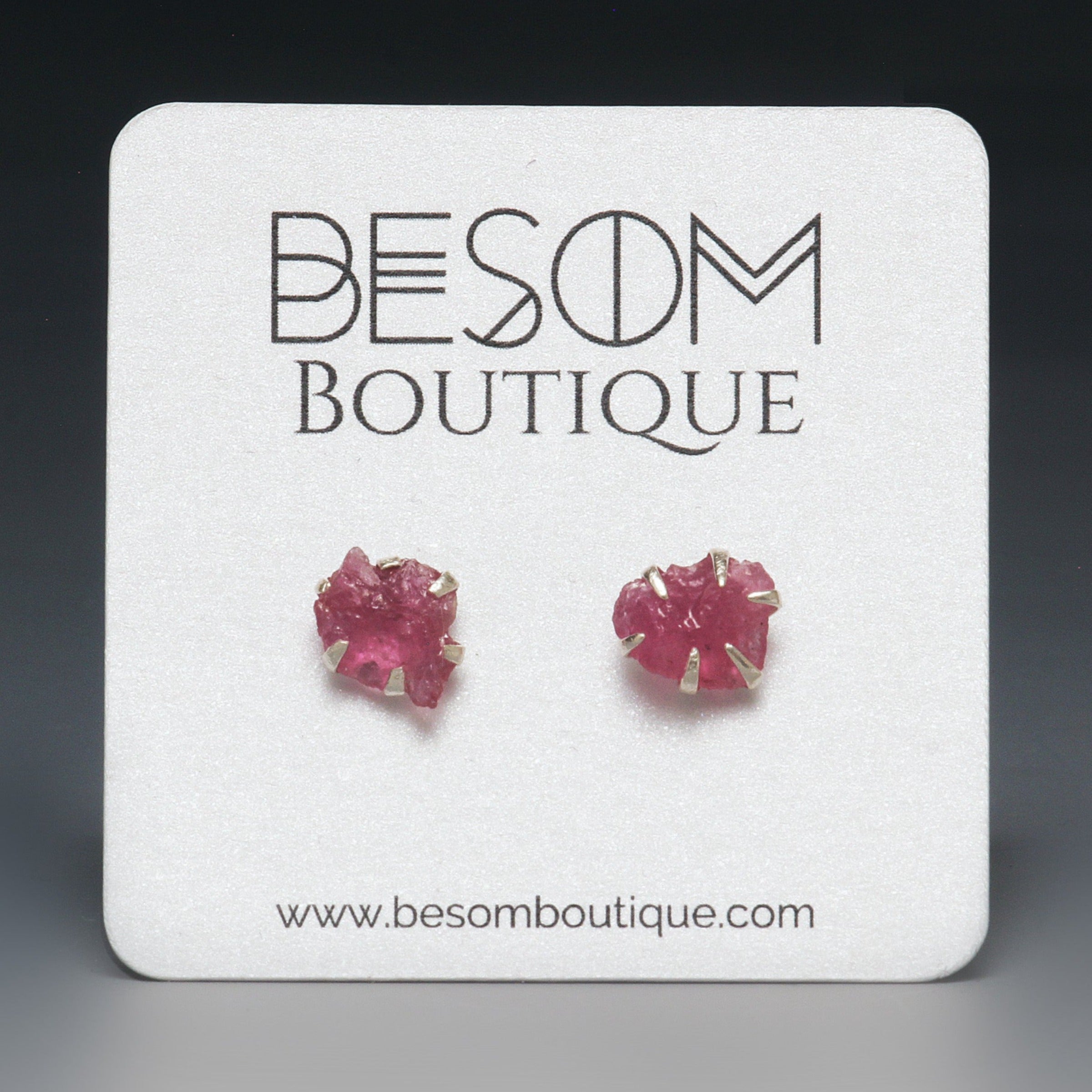 Ruby Raw Crystal Stud Earrings Besom Boutique