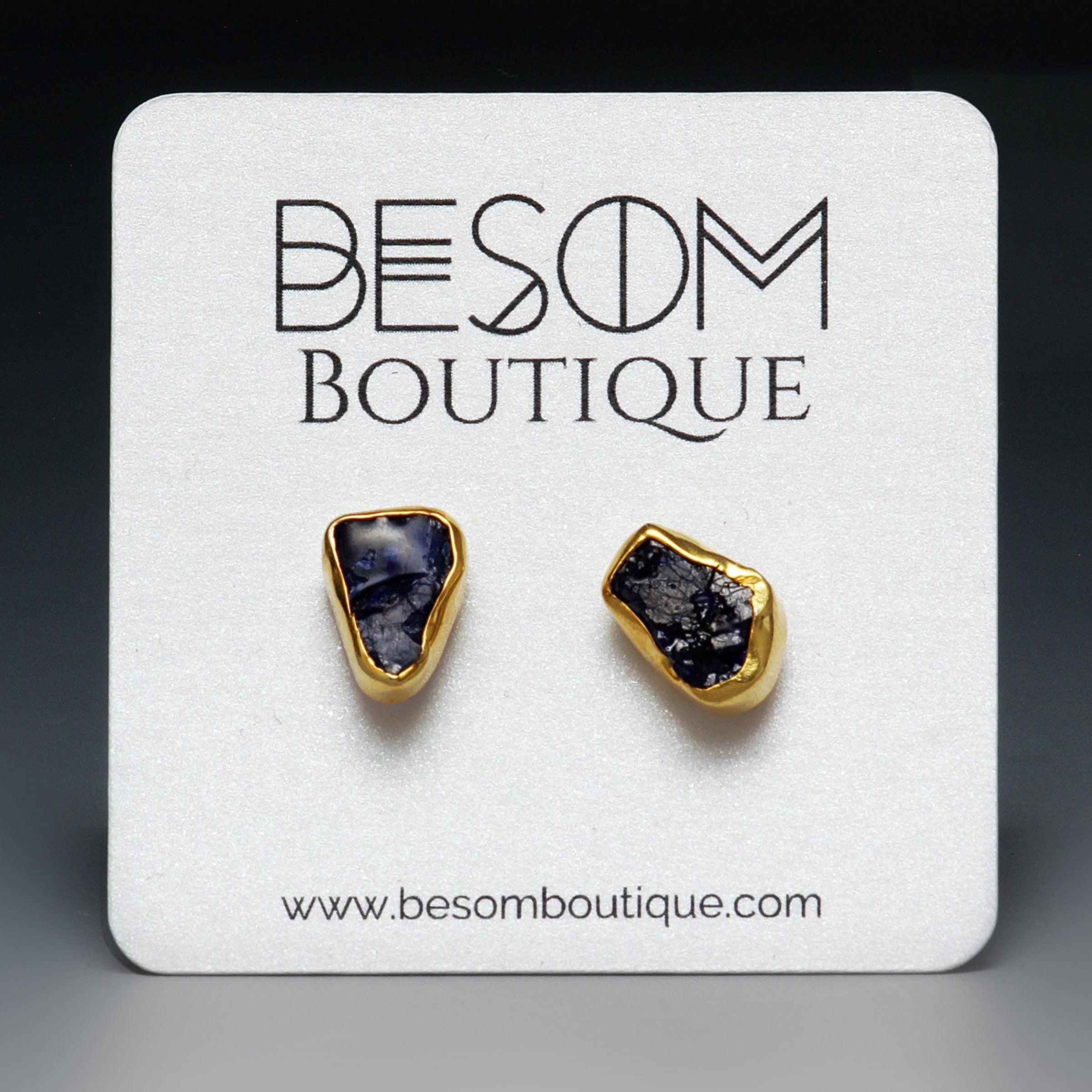 Sapphire Raw Crystal Stud Earrings in Gold Besom Boutique