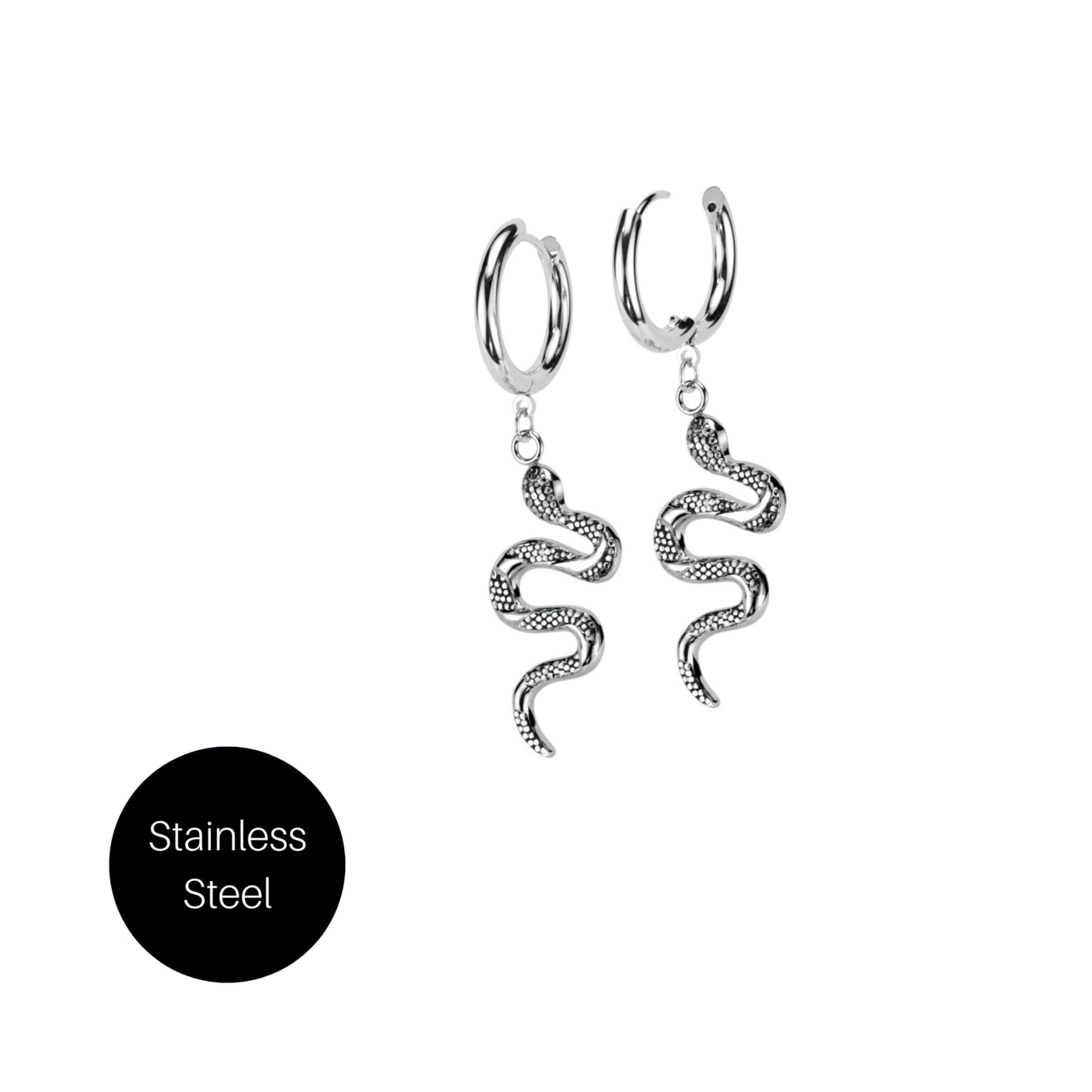 Snake Charm Earrings in Steel Besom Boutique